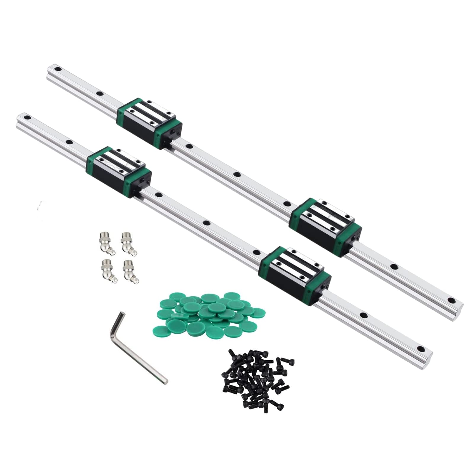 HGR20 1500mm Linear Guide Rail Kit (2PCS) with HGH20CA Carriage (4PCS) - Includes Wrench, Plastic Dust Caps & Screws for CNC Routers, Lathes, Mills & 3D Printers | Perfect for DIY CNC Machine Building & Precision Motion Control Projects
