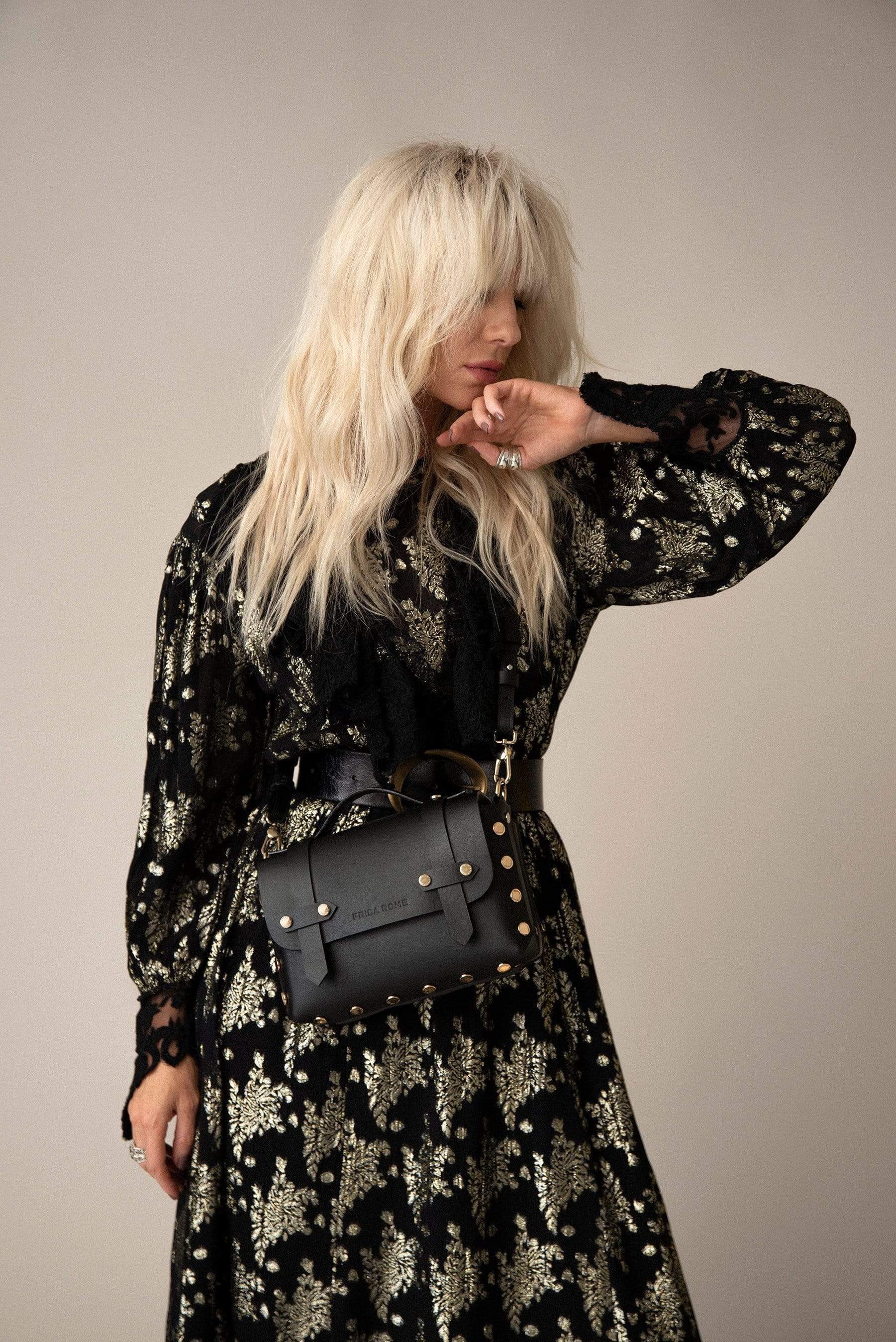 Vegan Cactus Leather Studded Crossbody Bag for Women | Black | Stylish & Eco-Friendly Handbag for Casual Outings, Parties & Travel
