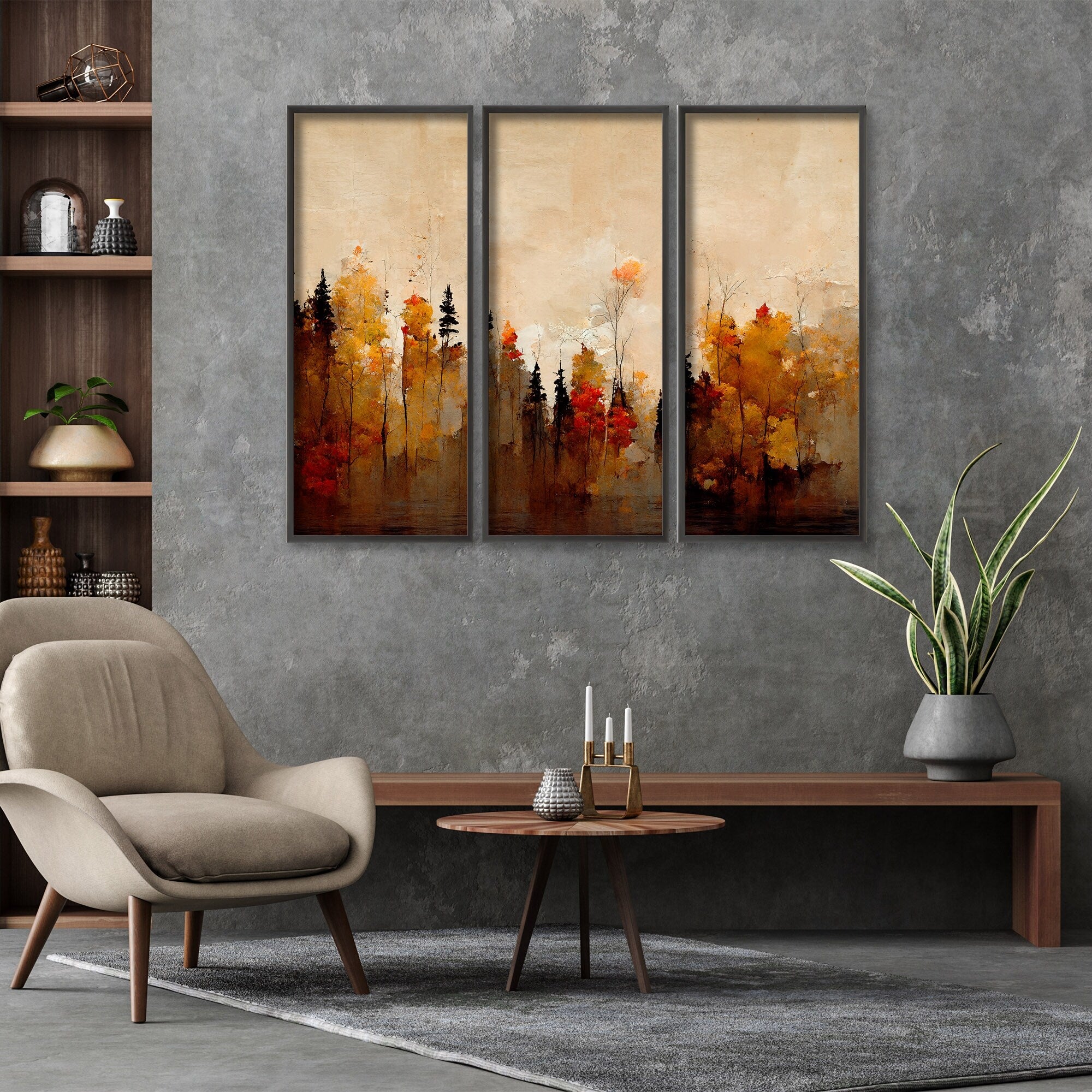 Treechild Autumn Forest Framed 3-Piece Wall Art Set - Nature Inspired Home Decor for Living Room, Bedroom & Office