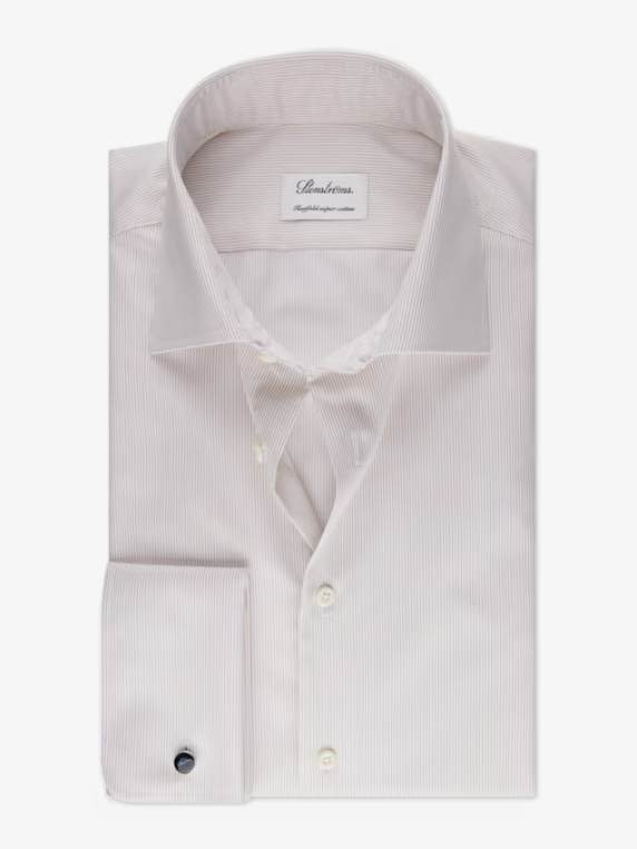 Premium STENSTROMS Brown Striped French Cuff Dress Shirt for Men - Formal Business Attire & Special Occasions