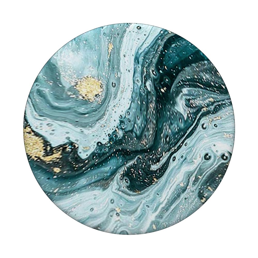 Marble-Effect Teal Mint Green & Yellow Gold PopSockets PopGrip - Swappable Phone Grip with Adhesive for Phones & Tablets - Perfect for Daily Use, Travel, and Hands-Free Convenience