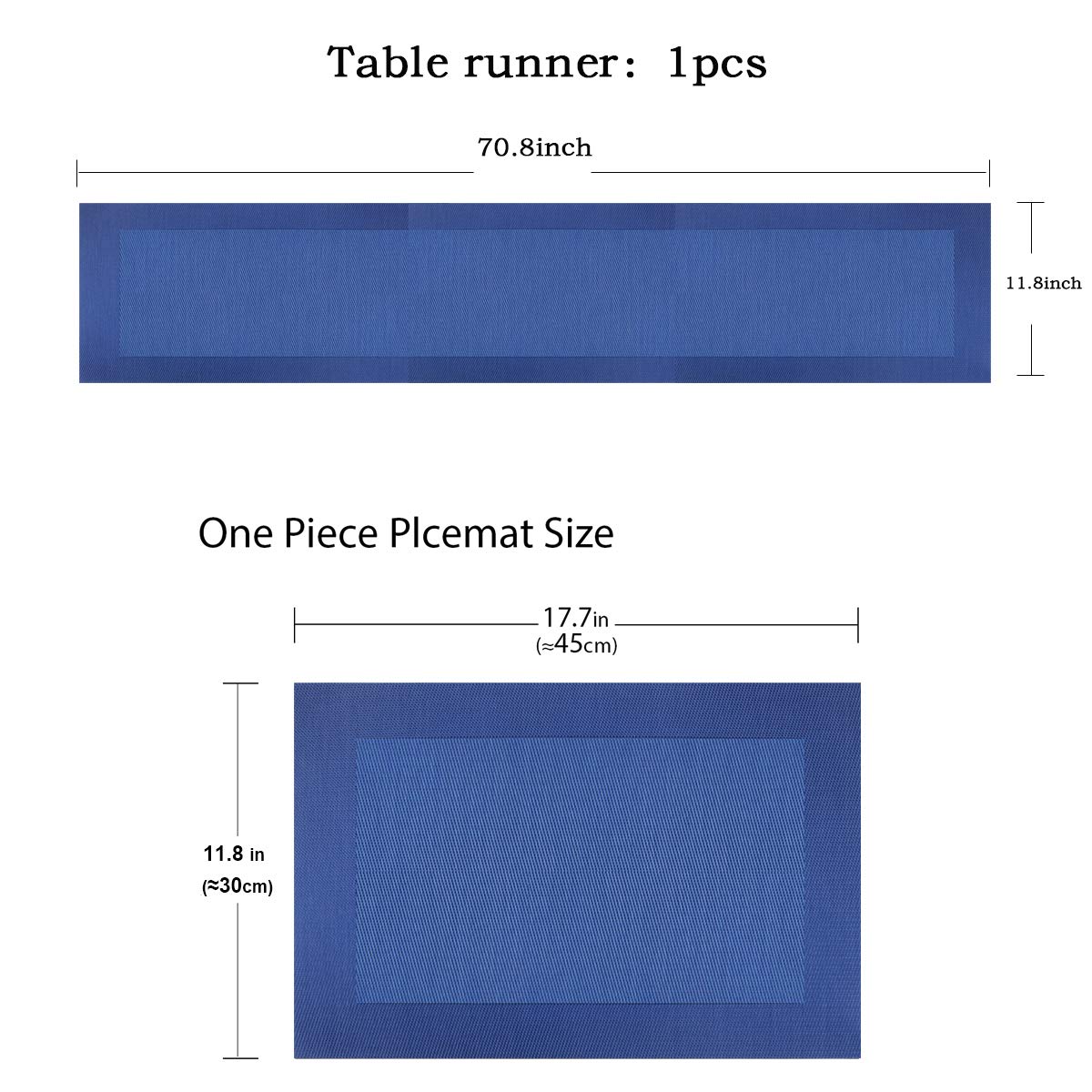 PIGCHCY Elegant Washable Vinyl Placemats Set of 6 with Non-Slip Table Runner - Navy Blue Dining Table Decor for Everyday Use & Special Occasions