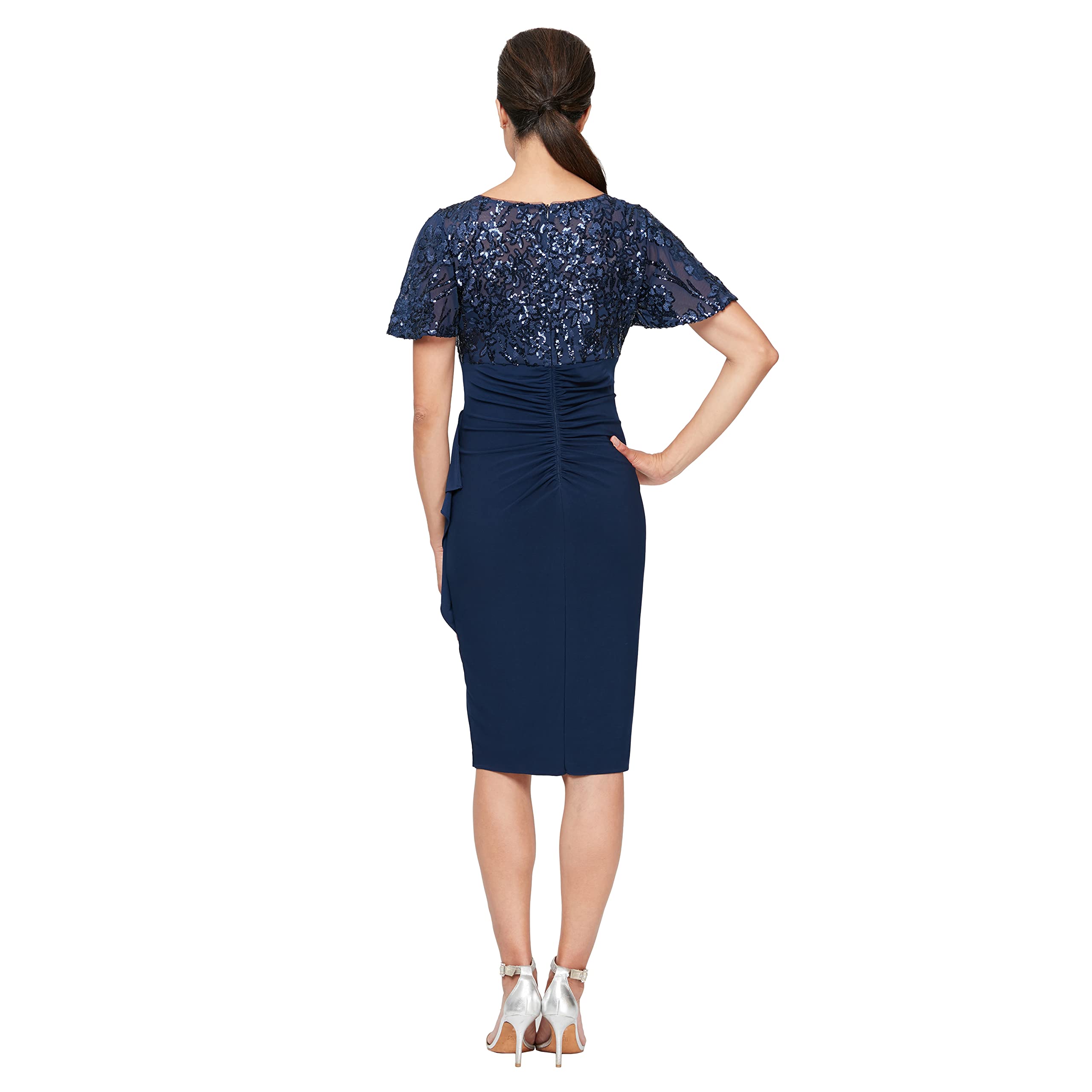 Alex Evenings Women's Knee Length V-Neck Cocktail Dress - Elegant Mother of The Bride Dress for Weddings & Special Occasions (Petite & Regular Sizes Available)