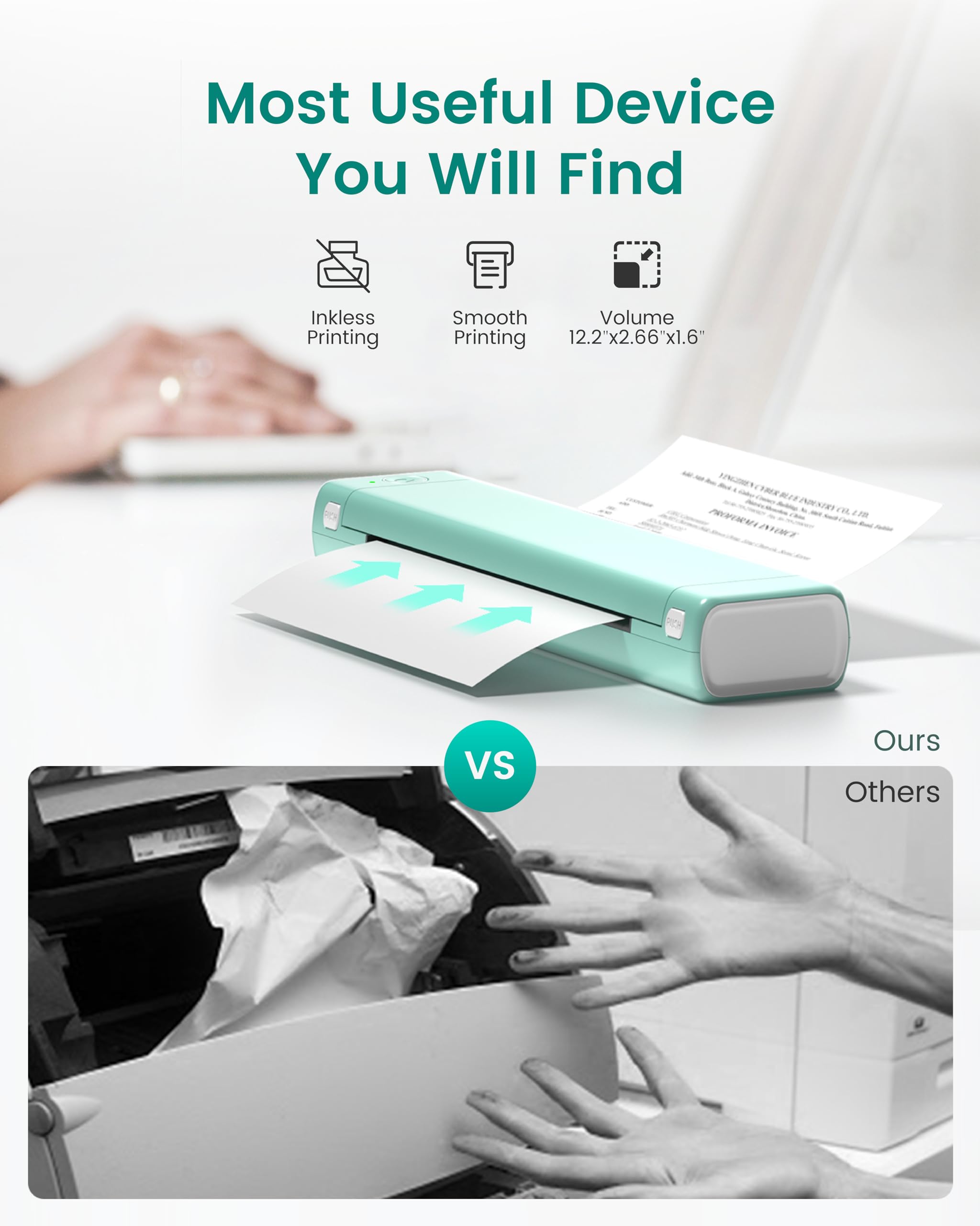 Phomemo M08F A4 Thermal Printer - Portable Bluetooth Mobile Printer for Laptops & Phones | Inkless Printing | Ideal for Home Office, Shipping Labels & Receipts