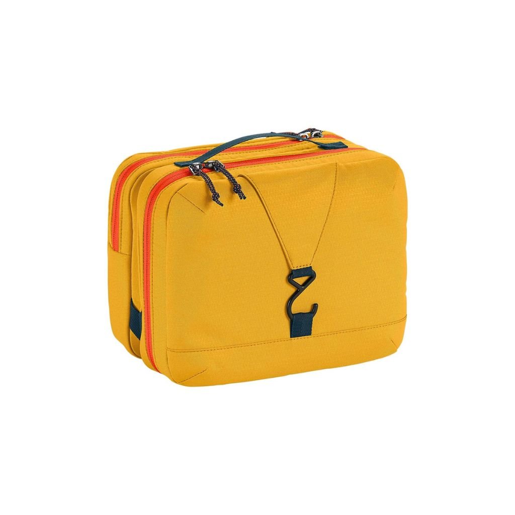 Eagle Creek PACK IT™ REVEAL Tri-Fold Toiletry Kit - Water-Resistant Travel Organizer for Toiletries & Cosmetics (Sahara Yellow) - Perfect for Air Travel, Camping & Gym Essentials