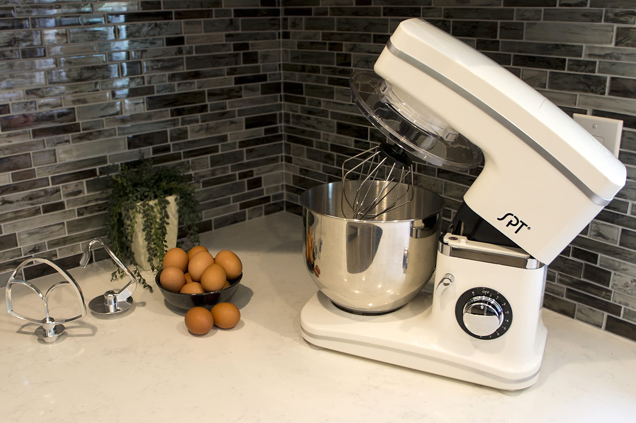 SPT MM-106WA: 8-Speed Stand Mixer, 5.5-Qt Stainless Steel Bowl, 660W Powerful Motor - Perfect for Baking Cakes, Cookies & Dough (White) | Home Kitchen & Professional Use