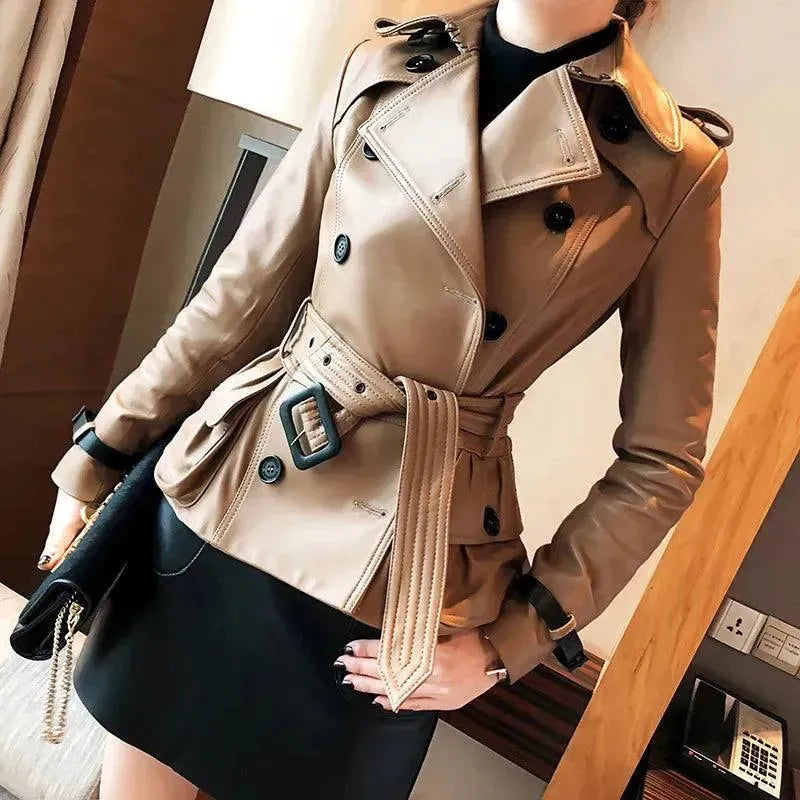 Fashionable Women's Leather Coat - Elegant & Stylish Outerwear for Fall & Winter - Perfect for Office, Dating & Casual Outings