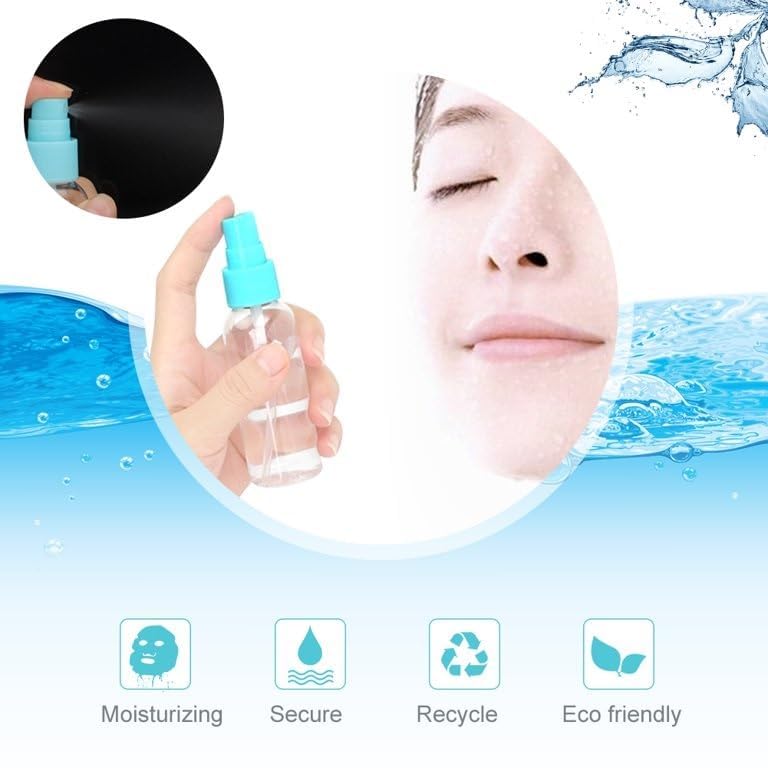 Transparent Refillable Spray Bottles for Toiletries, Cosmetics, Shampoo & Perfume - Fine Mist Empty Reusable Travel Bottle Set with Pouch (Blue) | Perfect for Travel, Gym & Home Organization