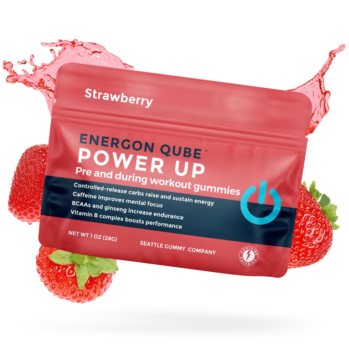SGC Power Up Pre-Workout Gummies - Energy & Focus Supplement with BCAAs, Ginseng & Caffeine | Strawberry Flavor | Pre-Workout Gummies for Athletes, Gym & Endurance Training | Boost Performance & Recovery for Workouts