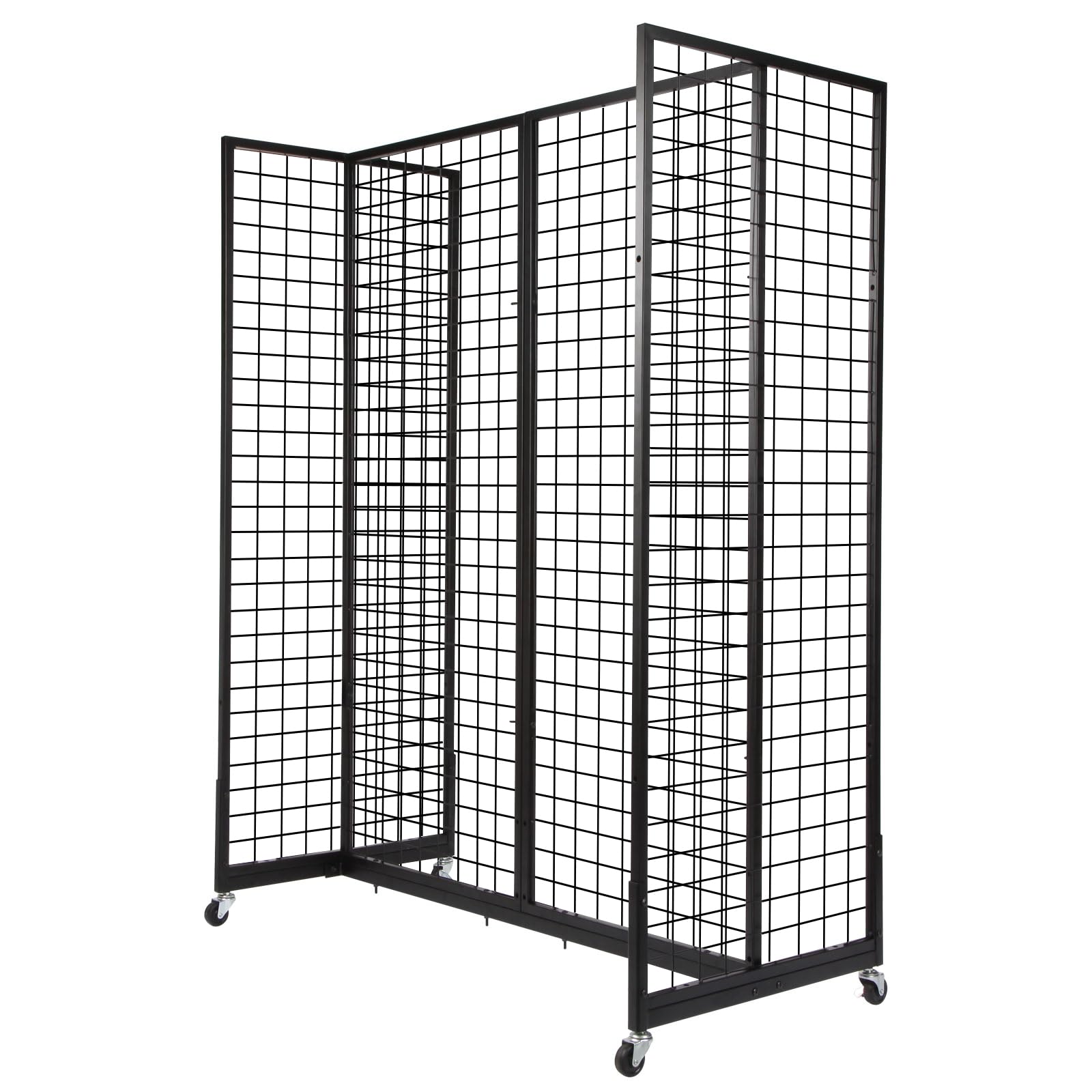 4-Piece 2'x5' Grid Wall Panels with Wheels - Heavy Duty Grid Gondola Display Unit for Craft Shows, Art Exhibits & Retail Stores - Black Gridwall Stand for Versatile Merchandising & Product Display