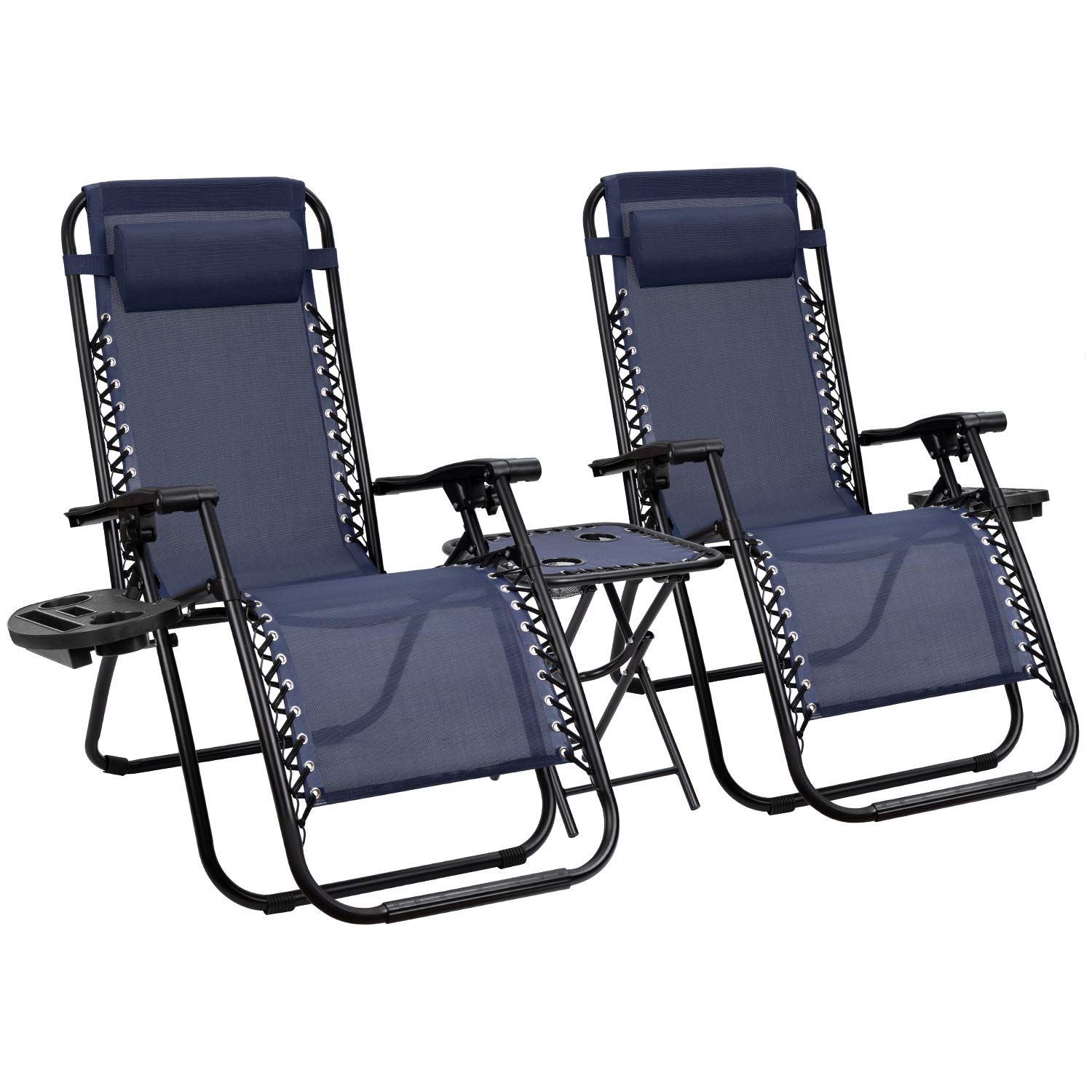 **Devoko Zero Gravity Chair - Outdoor Folding Recliner with Side Table & Pillow - Perfect for Poolside, Patio, Lawn, and Backyard Relaxation (Deep Blue)**
