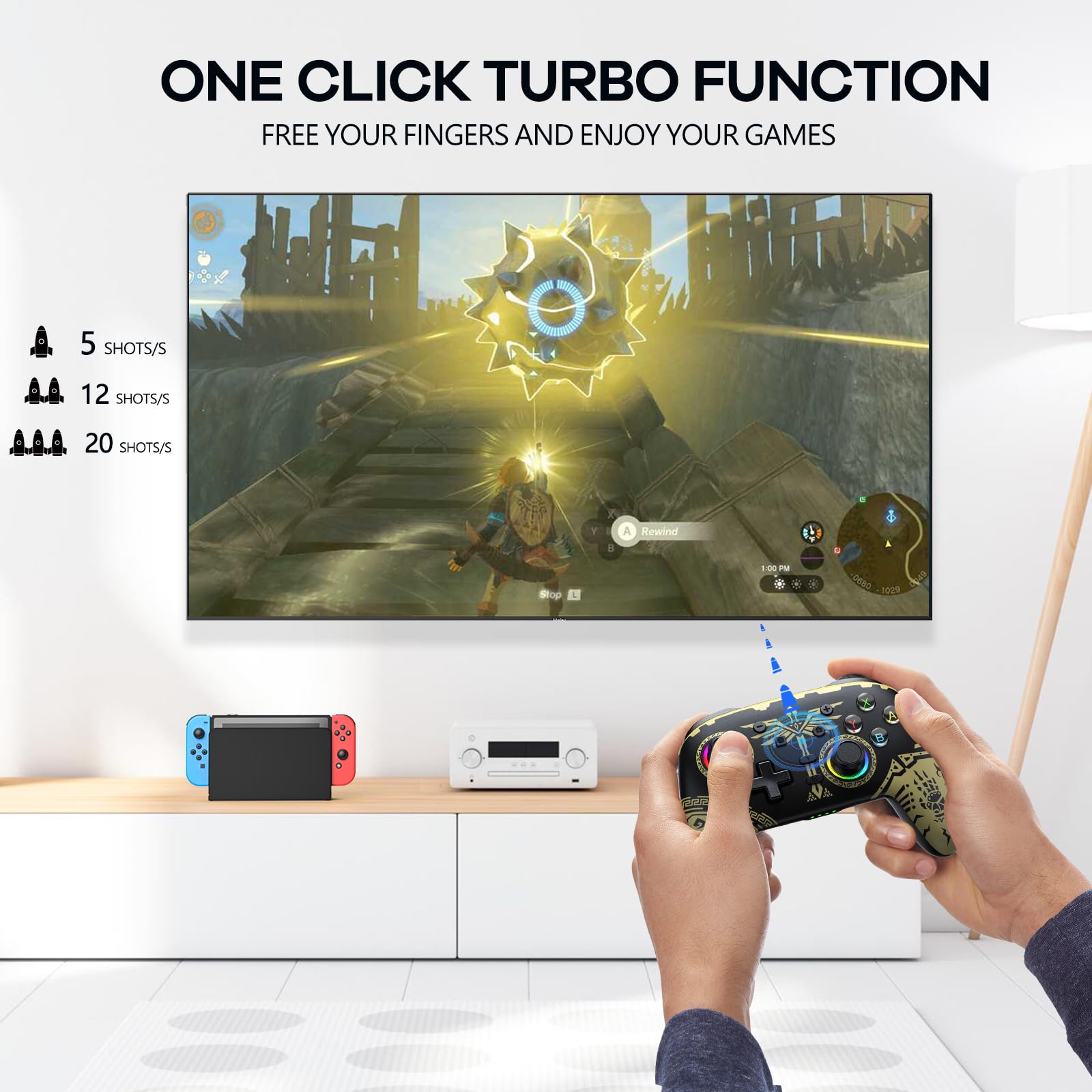 AROEVEIB Wireless Switch Pro Controller with Dual Vibration, Motion Control & 6-Axis Gyro - Compatible with Nintendo Switch, Switch Lite & OLED - Perfect for Gaming, Multiplayer & Motion-Control Games