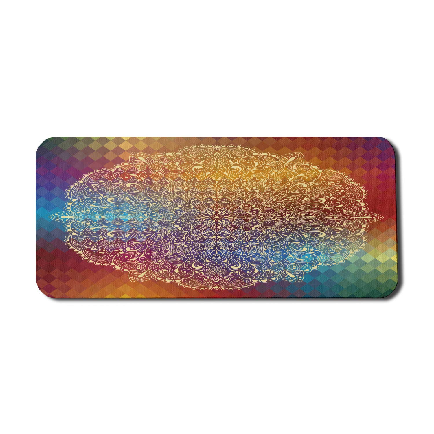 Ambesonne Large Abstract Floral Mouse Pad - Non-Slip Rubber Gaming Mousepad with Geometric Colorful Oriental Pattern, 35