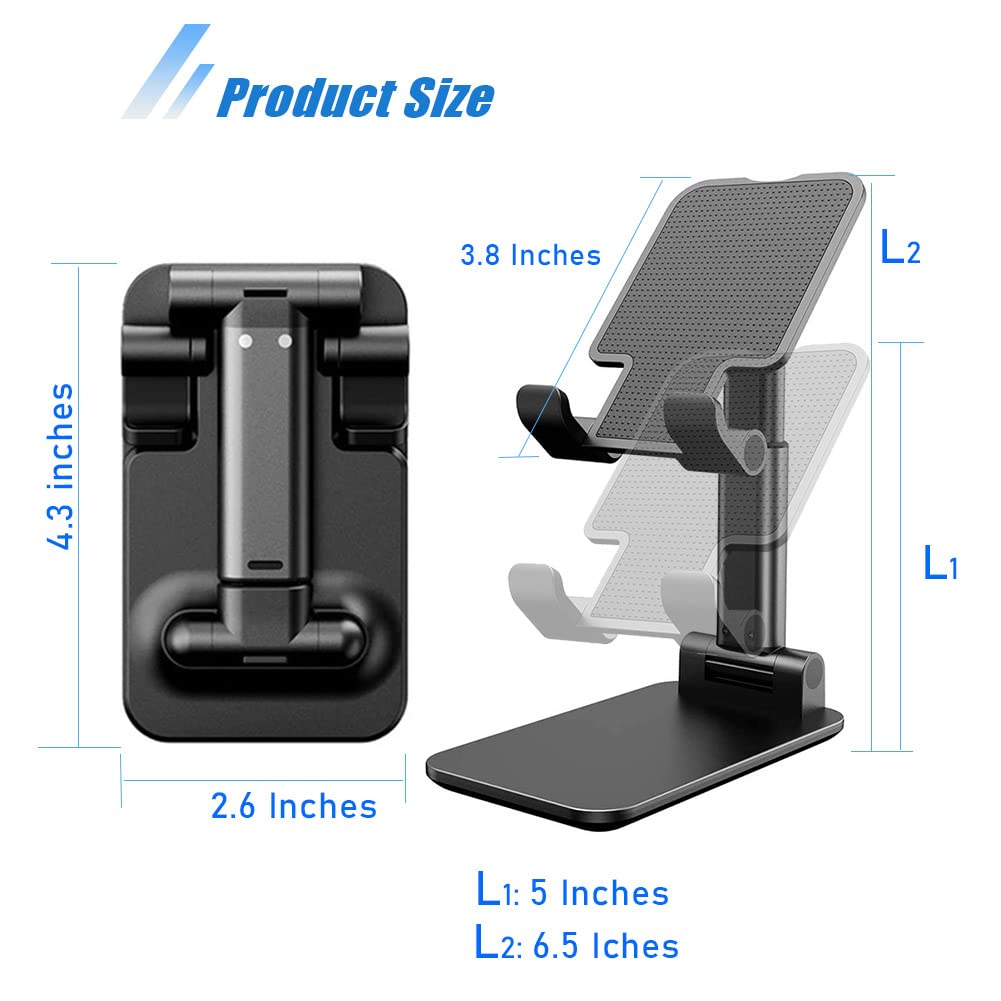 2 Pack Adjustable Phone Stand for Desk - Foldable & Height Adjustable Universal Smartphone Holder Compatible with iPhone, Samsung, iPad Under 8