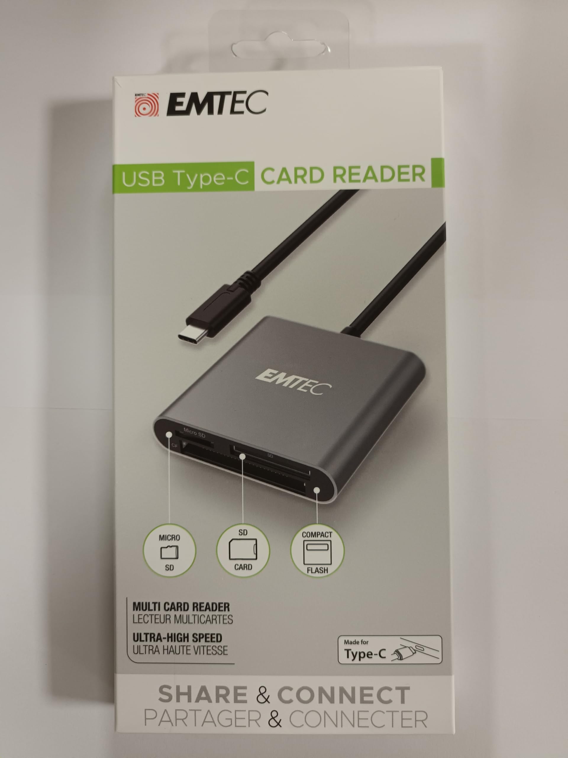Emtec ECCAREADT610C USB-C Memory Card Reader - High-Speed SD/TF Card Adapter for MacBook, iPad, Laptop, PC - Perfect for Photographers, Videographers & Content Creators