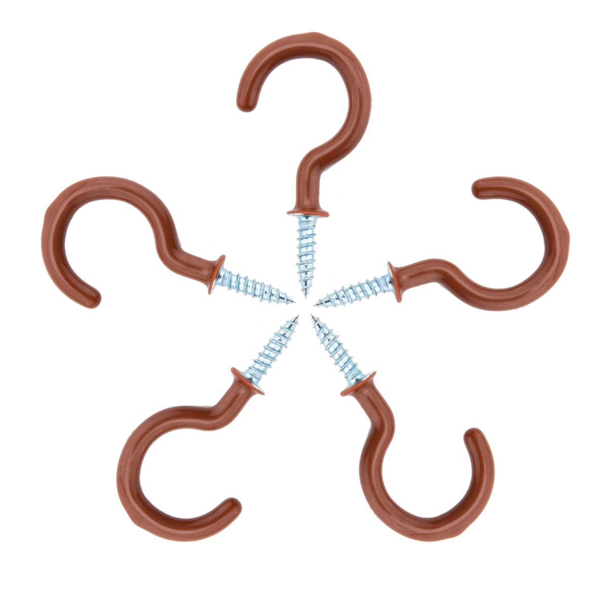 30pcs 2'' Heavy Duty Vinyl Coated Screw Hooks - Ceiling & Wall Hooks for Towels, Mugs, Cups, Home & Office Storage Organization - Durable Brown Metal Hooks for Kitchen, Bathroom, Garage & Closet