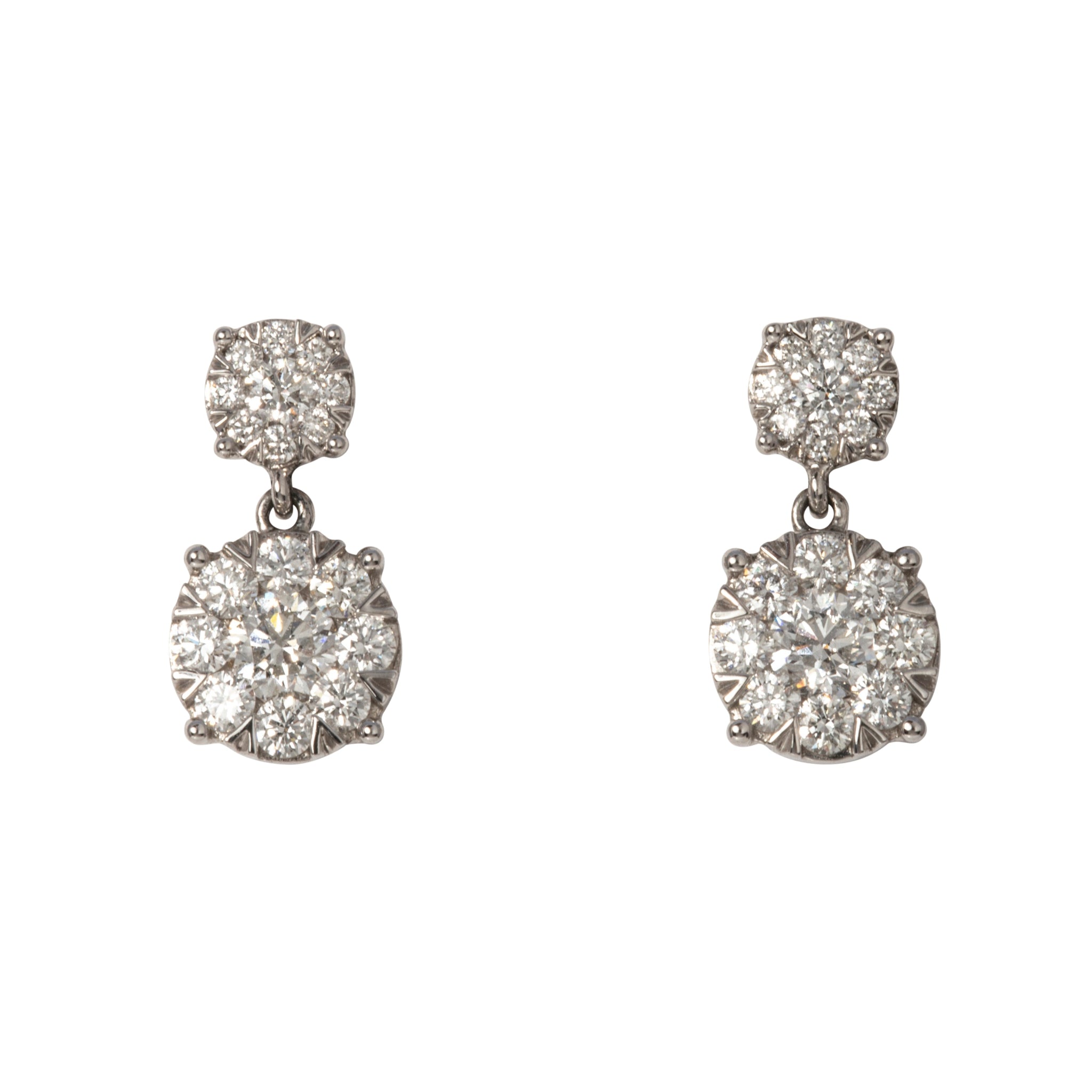 1.40ctw Diamond Cluster 18K White Gold Drop Earrings for Women | Elegant Dangle Earrings for Wedding, Party & Special Occasions