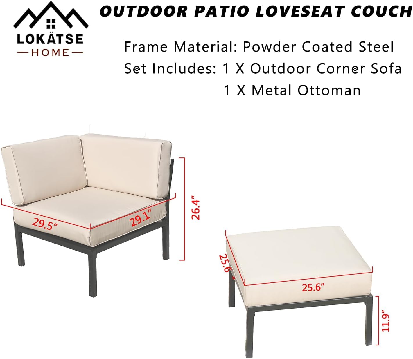 LOKATSE HOME 2-Piece Outdoor Patio Furniture Set - Waterproof Wicker Conversation Chairs with Corner Sofa & Ottoman, Khaki - Perfect for Garden, Poolside & Backyard Relaxation
