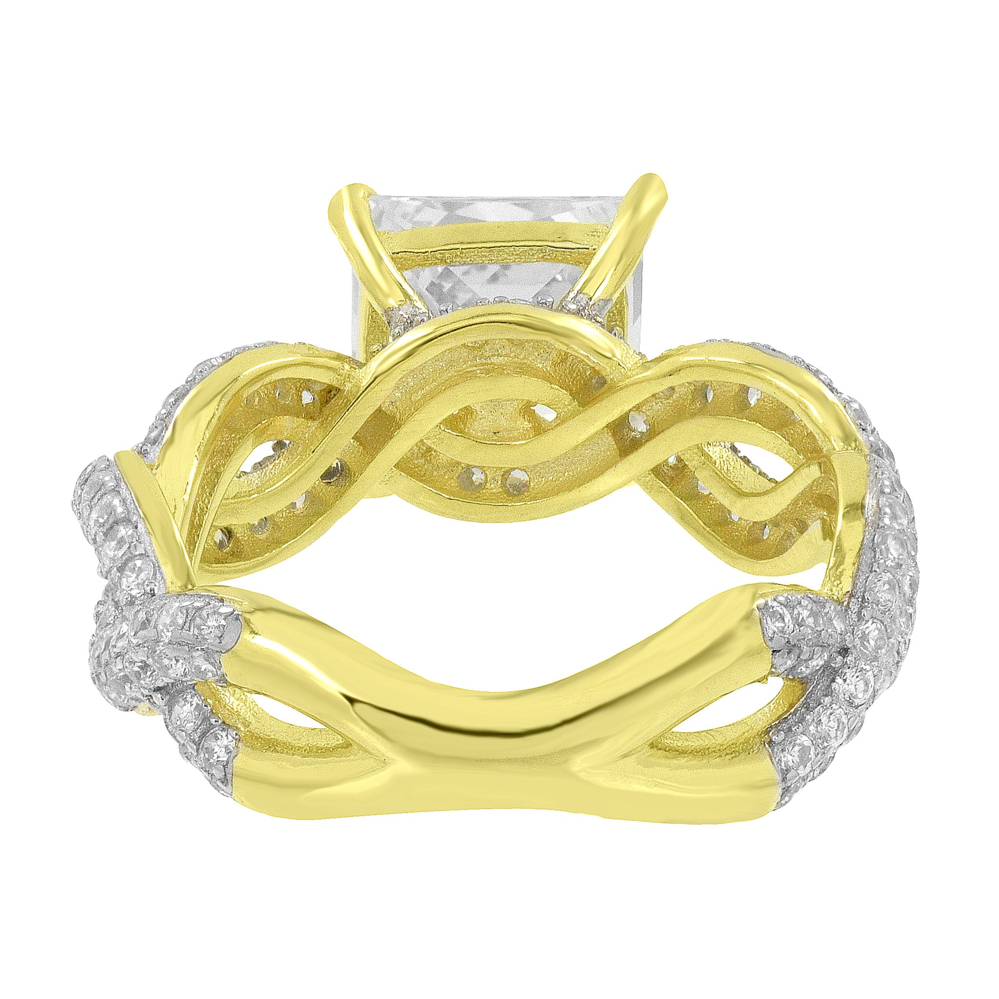 Princess Cut Solitaire Ring - Sterling Silver with Gold Finish & Simulated Diamond | Elegant Engagement, Wedding, Anniversary Gift for Her
