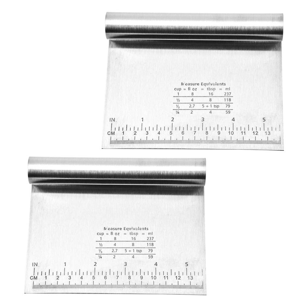DOITOOL 2-Pack Stainless Steel Dough Scraper - Professional Bench Scraper for Baking, Pastry Making & Bread Dough Cutting - Kitchen Tool with Measuring Marks - Perfect for Home Bakers & Professional Chefs