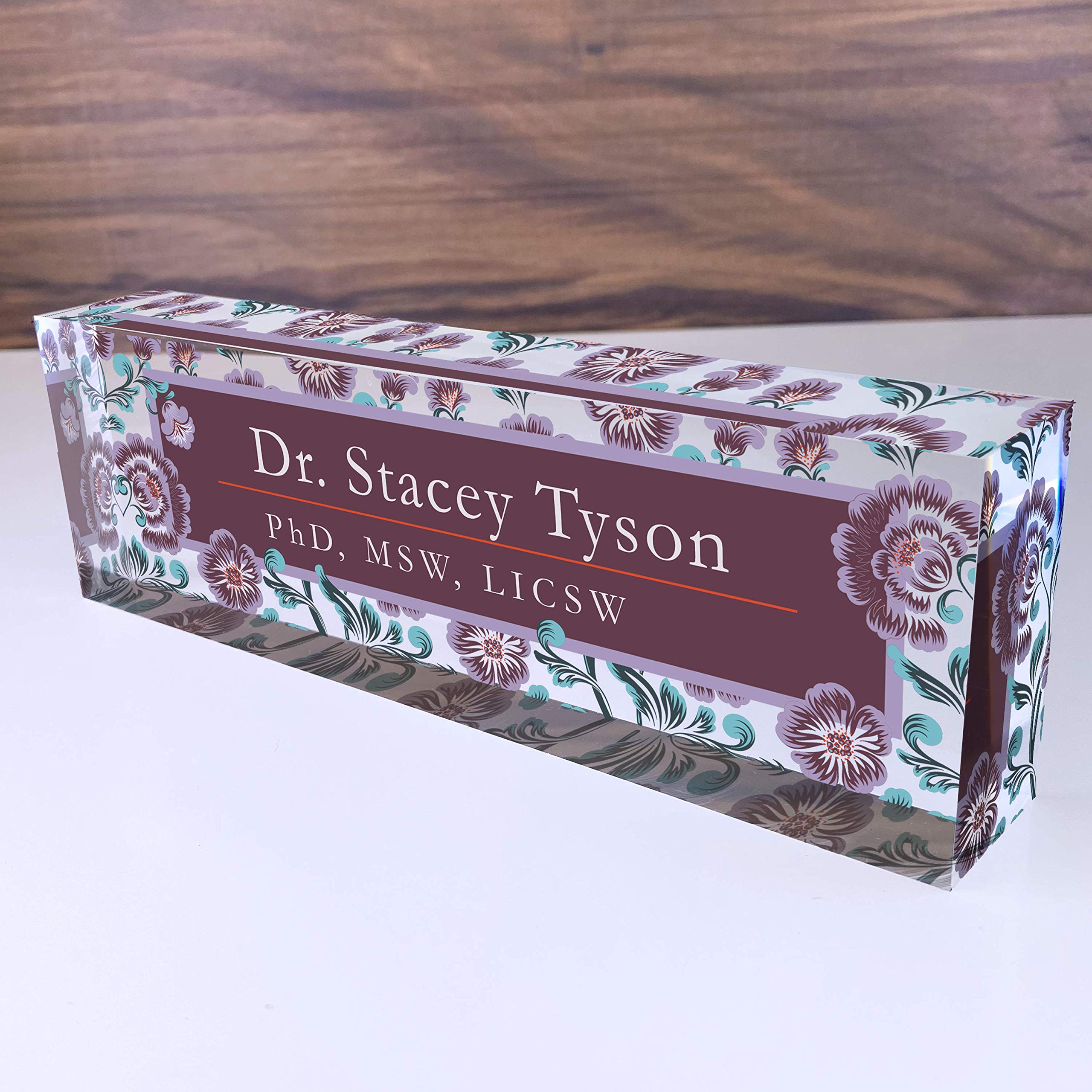 Personalized Acrylic Name Plate for Desk - Custom Engraved Office Sign with Vintage Design - Perfect for Professional Workspaces, Home Offices, and Corporate Gifts