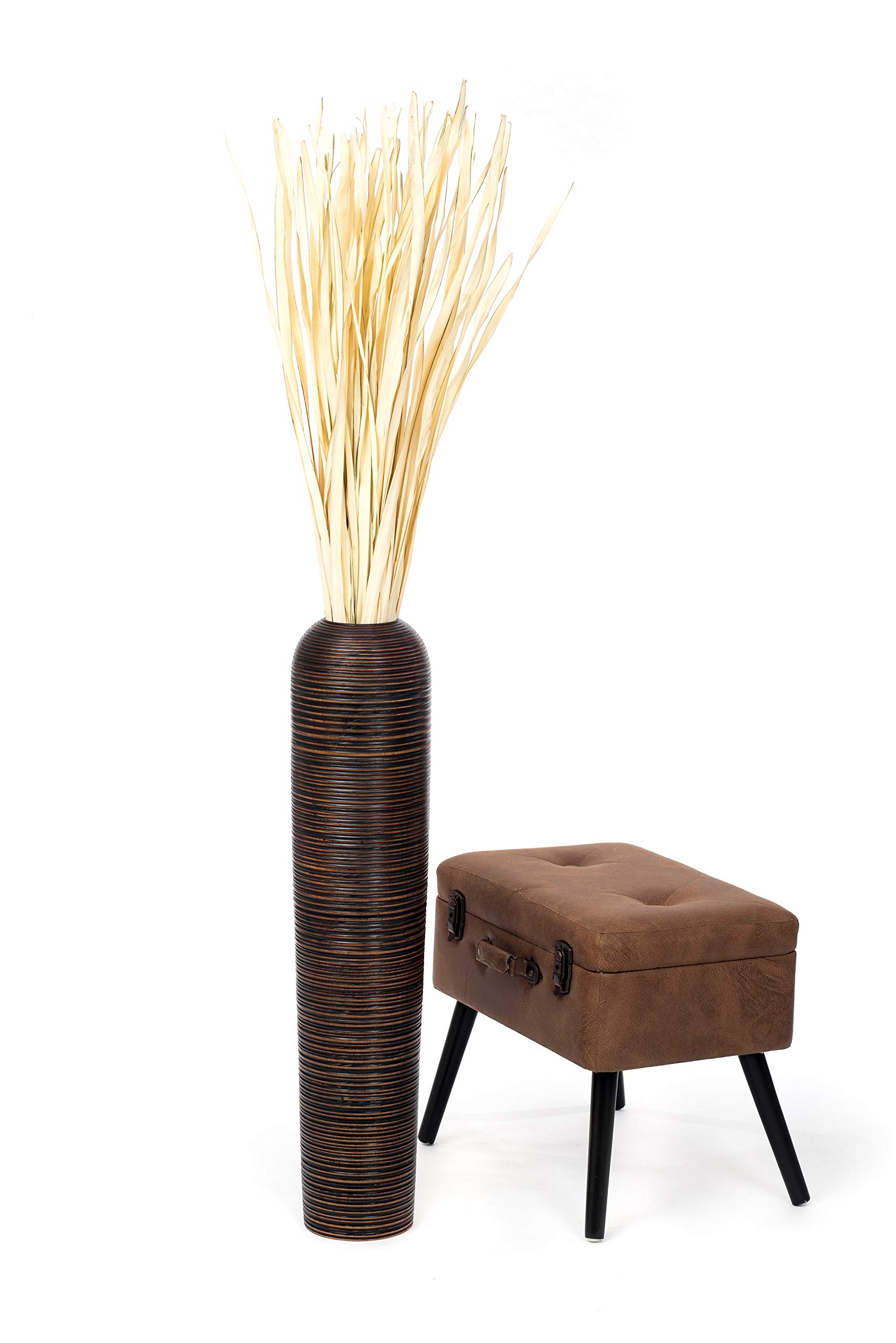Leewadee 28-inch Large Brown Wooden Floor Vase - Farmhouse Home Decor for Flowers, Fake Plants & Pampas Grass | Perfect for Living Room, Entryway & Wedding Centerpieces