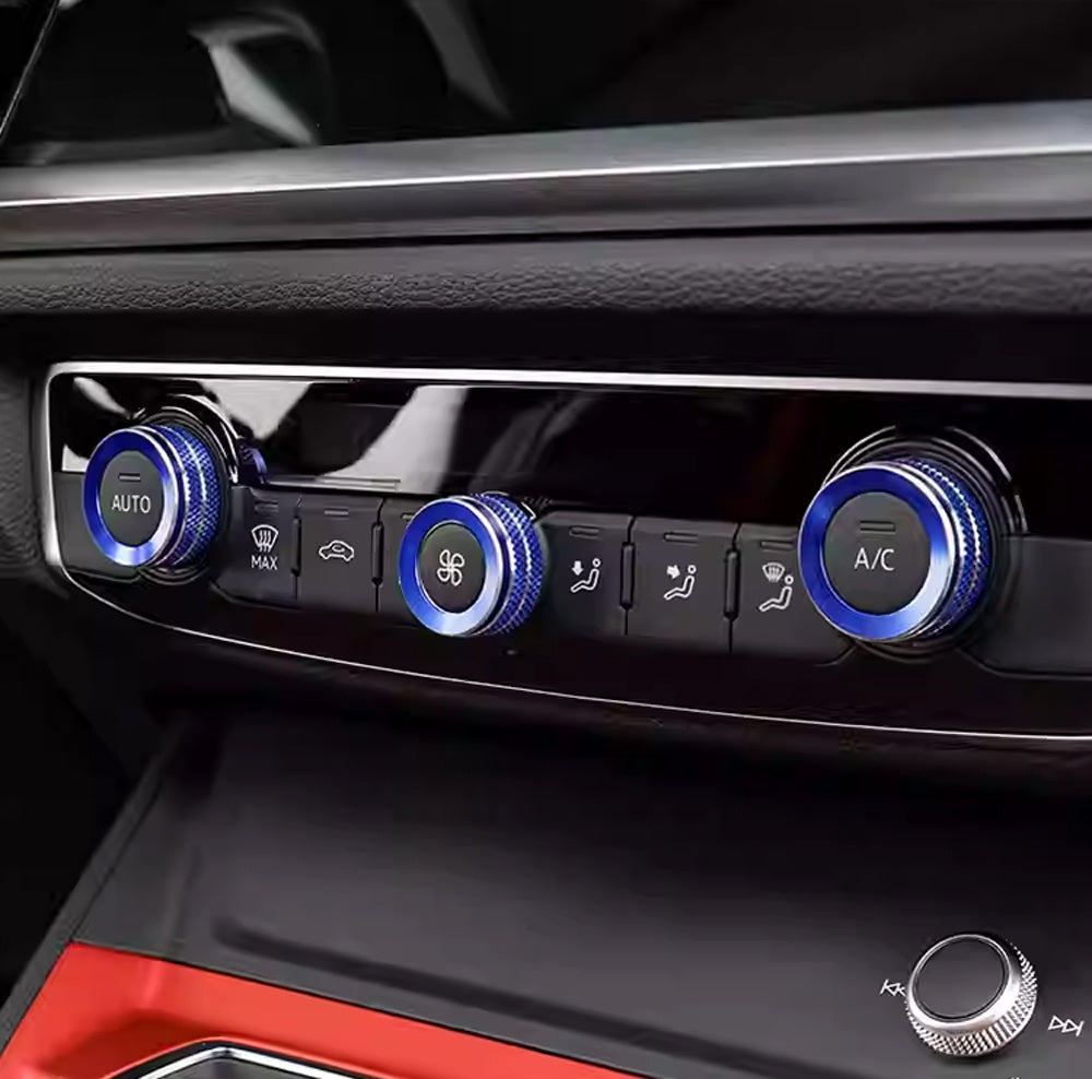 3-Piece Blue Aluminum AC Climate Control Knob Covers for Audi 2015-2020 A3 & 2019-Up Q3 - Upgrade Interior & Prevent Scratches
