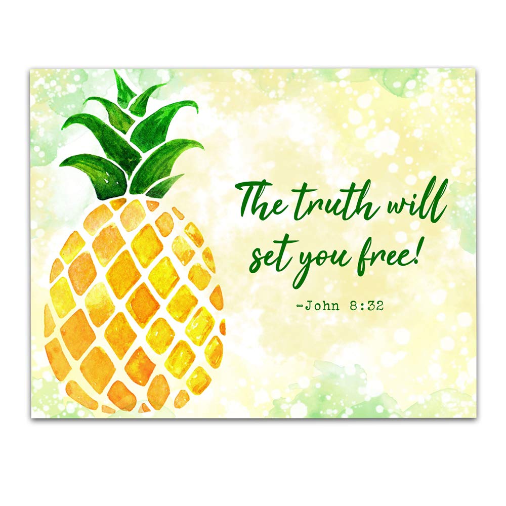 TJ Originals - John 8:32 Bible Wall Art Decor 'The Truth Will Set You Free' Christian Scripture Print - 11x14 Inspirational Wall Poster - Perfect for Home, Office & Church Decor - Great Gift for Women, Family & Friends (Pineapple Design)