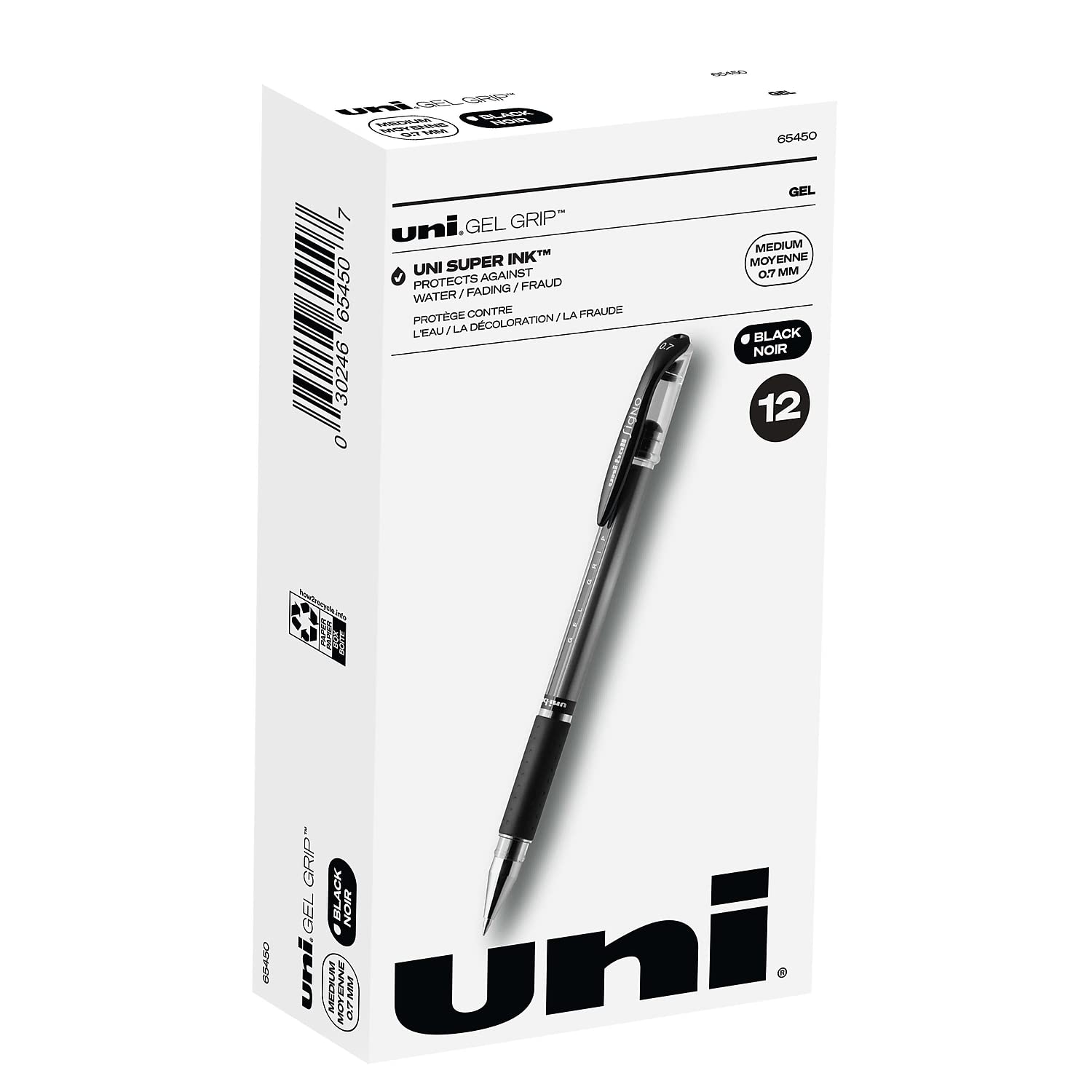 uni-ball Signo 65450 Gel Pen - Medium Point Black Ink (12-Pack) - Smooth Writing for Office, School & Note Taking