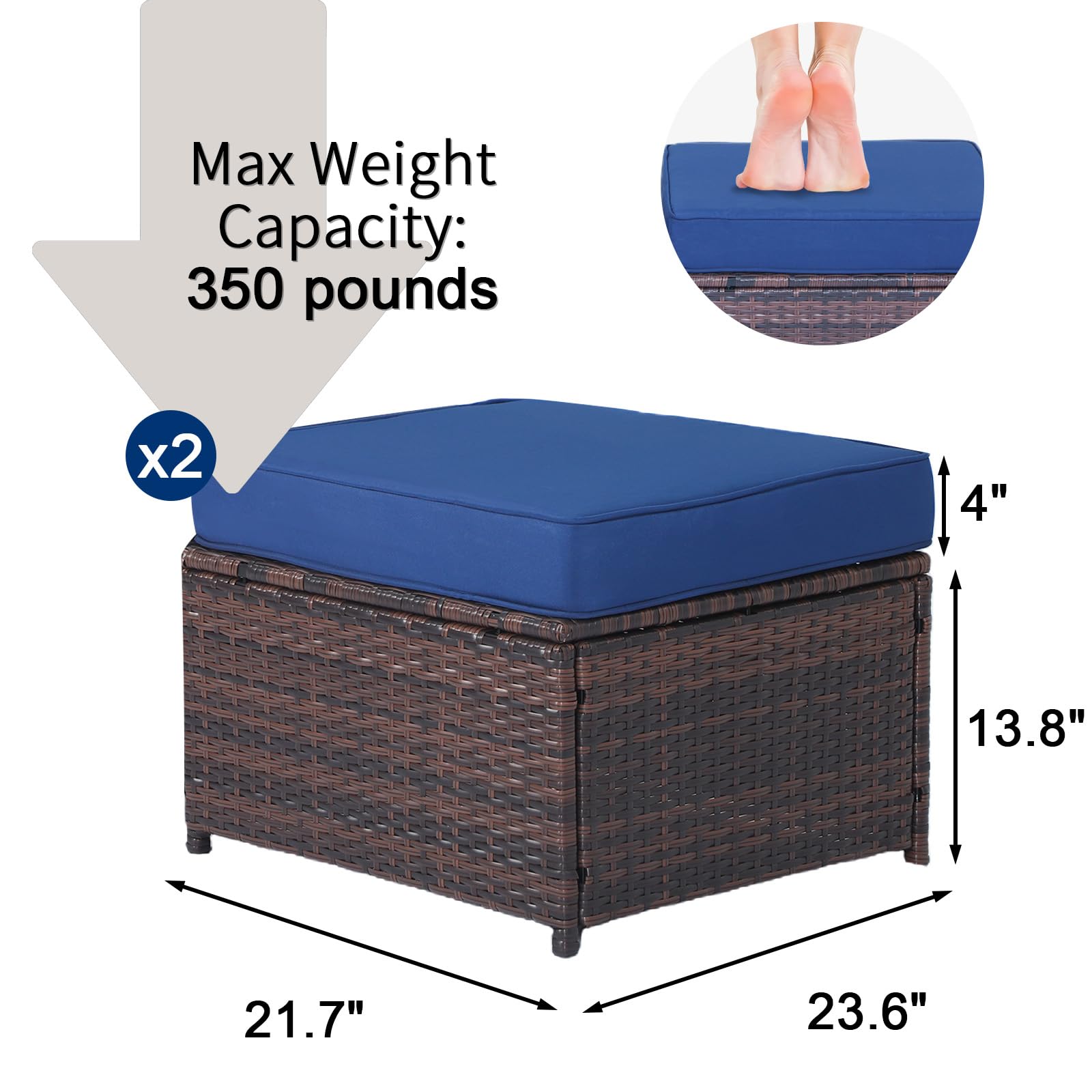 2-Piece All-Weather Rattan Ottoman Set with Removable Cushions - Waterproof Patio Footrest & Outdoor Lounge Seat for Garden, Poolside & Deck Relaxation