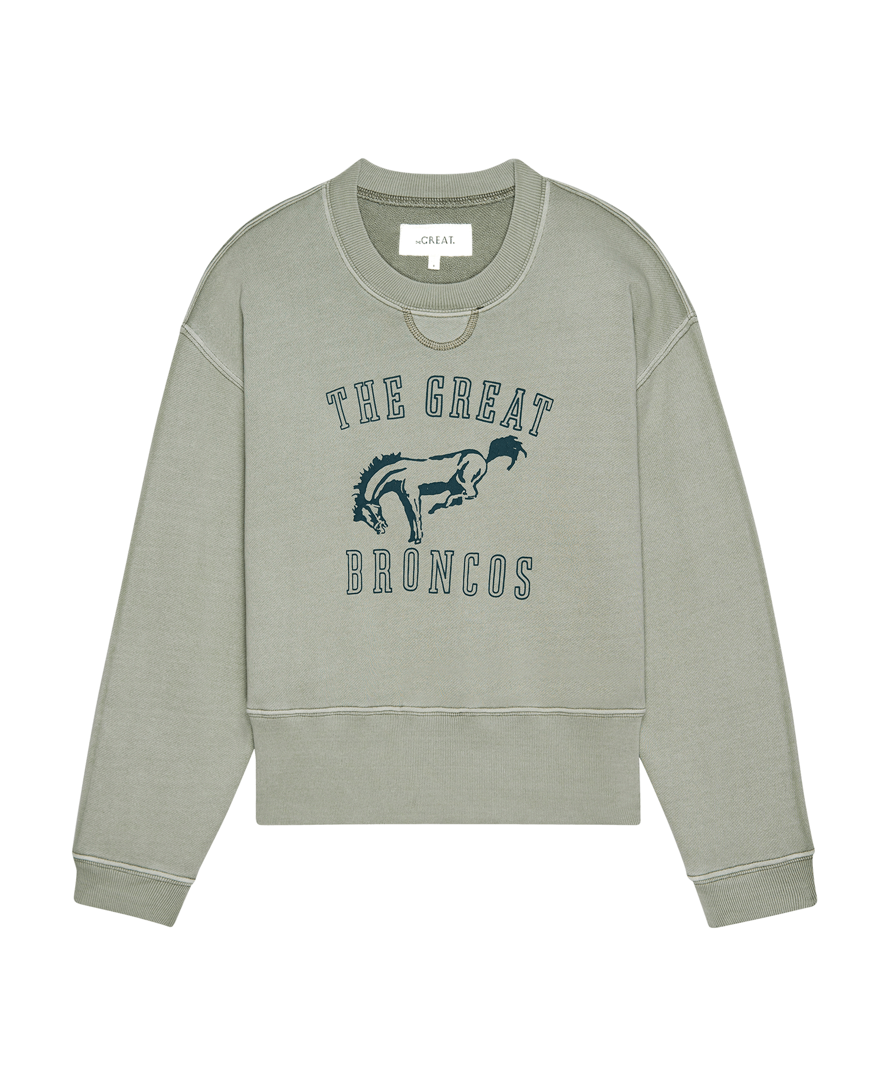 The League Graphic Sweatshirt - Smoke Green with Bucking Bronco Design | Casual Streetwear for Men & Women | Perfect for Outdoor Activities and Everyday Wear