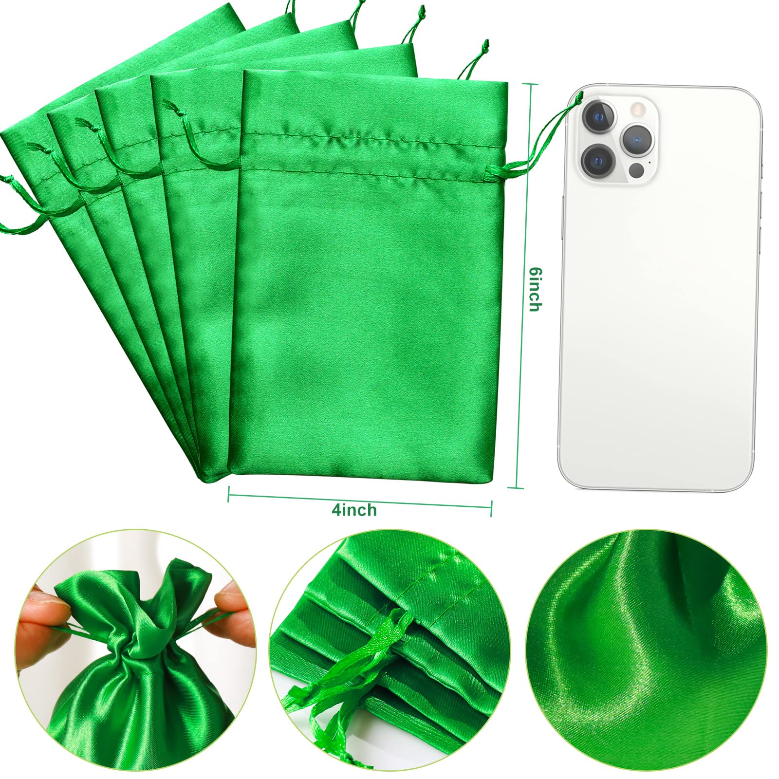 4x6 Inch Satin Drawstring Bags - Elegant Wedding Favor Pouches, Jewelry Gift Bags for Baby Shower, Christmas, Birthday & Party Favors (Green) | Perfect for Business Events, Bridal Accessories & Special Occasion Gifts