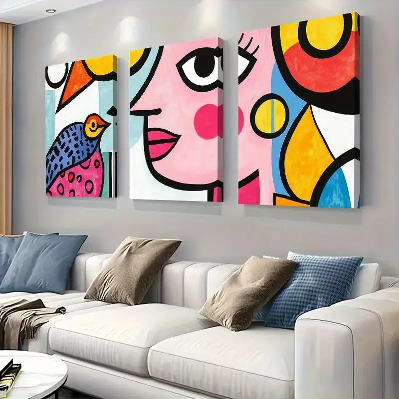 3-Piece Pop Art Wall Art Set - Framed Canvas 40x60cm (16x24in) | High Quality Print | Ready to Hang | Modern Home Decor | Perfect for Living Room, Bedroom & Office