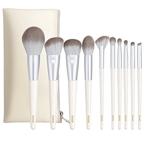 Breteil 10-Piece Professional Makeup Brush Set - Premium Synthetic Foundation, Blending, Face Powder, Blush, Concealer & Eyeshadow Brushes with Travel Pouch (Beige) - Perfect for Everyday Makeup, Travel & Professional Use