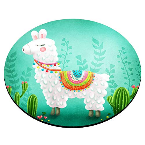 Cute Llama & Cactus Round Mouse Pad - 7.9 x 7.9 x 0.12 Inch Non-Slip Gaming Desk Mat for Computer, Laptop & Office - Soft Ergonomic Wrist Support for Work & Home Decor