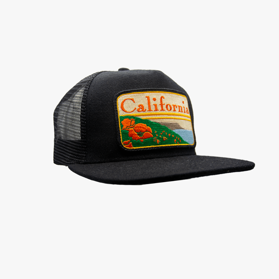 California Poppy Embroidered Pocket Hat for Women - Boho Sun Hat with UPF 50+ Protection - Perfect for Beach, Hiking, and Outdoor Adventures