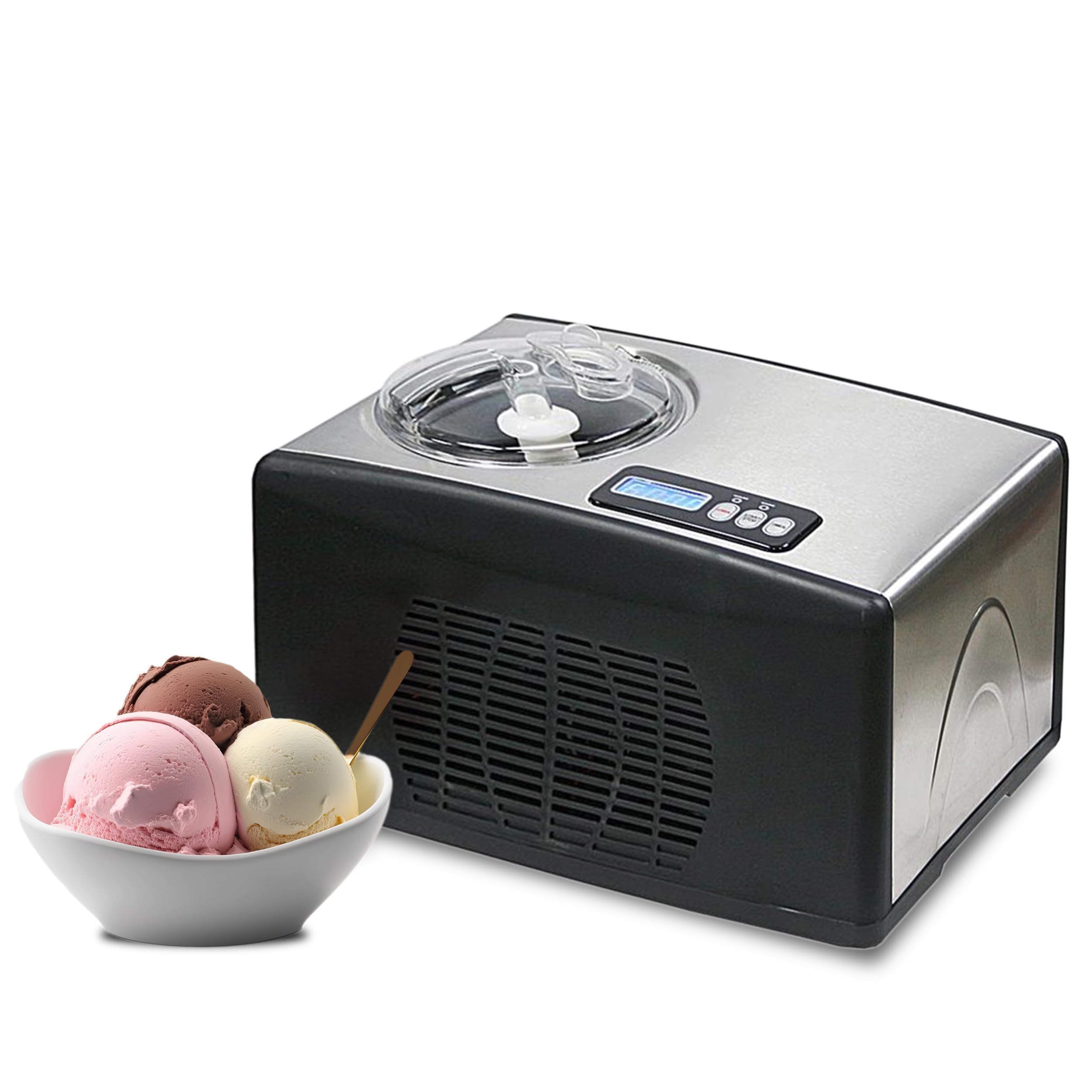 Whynter 1.6 Qt Automatic Ice Cream Maker with Built-In Compressor - No Pre-Freezing Needed, Digital LCD Display & Timer, Stainless Steel (Model ICM-15LS) - Perfect for Home Desserts, Parties & Family Gatherings