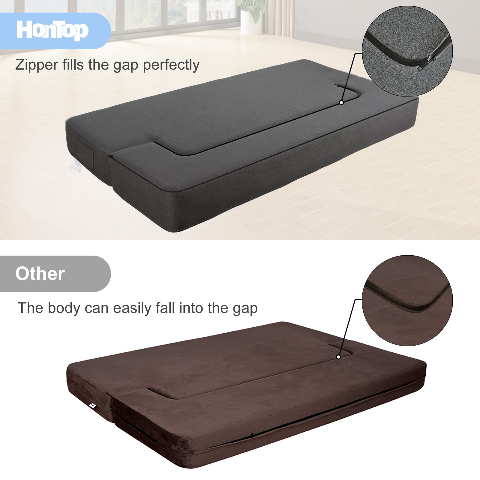8 Inch Queen Size Folding Sofa Bed with Memory Foam - Convertible Futon Sleeper Chair for Living Room, Bedroom & Guest Room - Dark Grey - Perfect for Small Spaces, Studio Apartments & Overnight Guests
