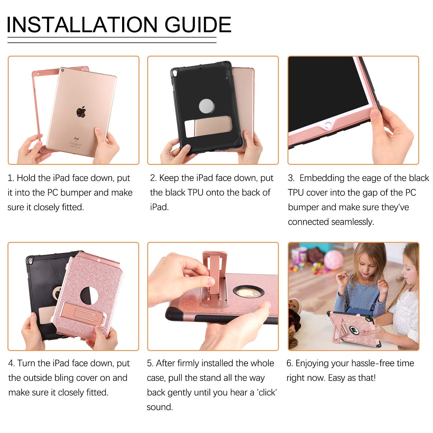 BENTOBEN iPad Air 3 (10.5 inch 2019) & iPad Pro 10.5 (2017) Case - Sparkly Glitter Rose Gold Protective Cover with Shockproof Hybrid Hard PC Back & TPU Bumper | 3-Layer Heavy Duty Design with Kickstand | Perfect for Kids, Travel, School & Everyday Use