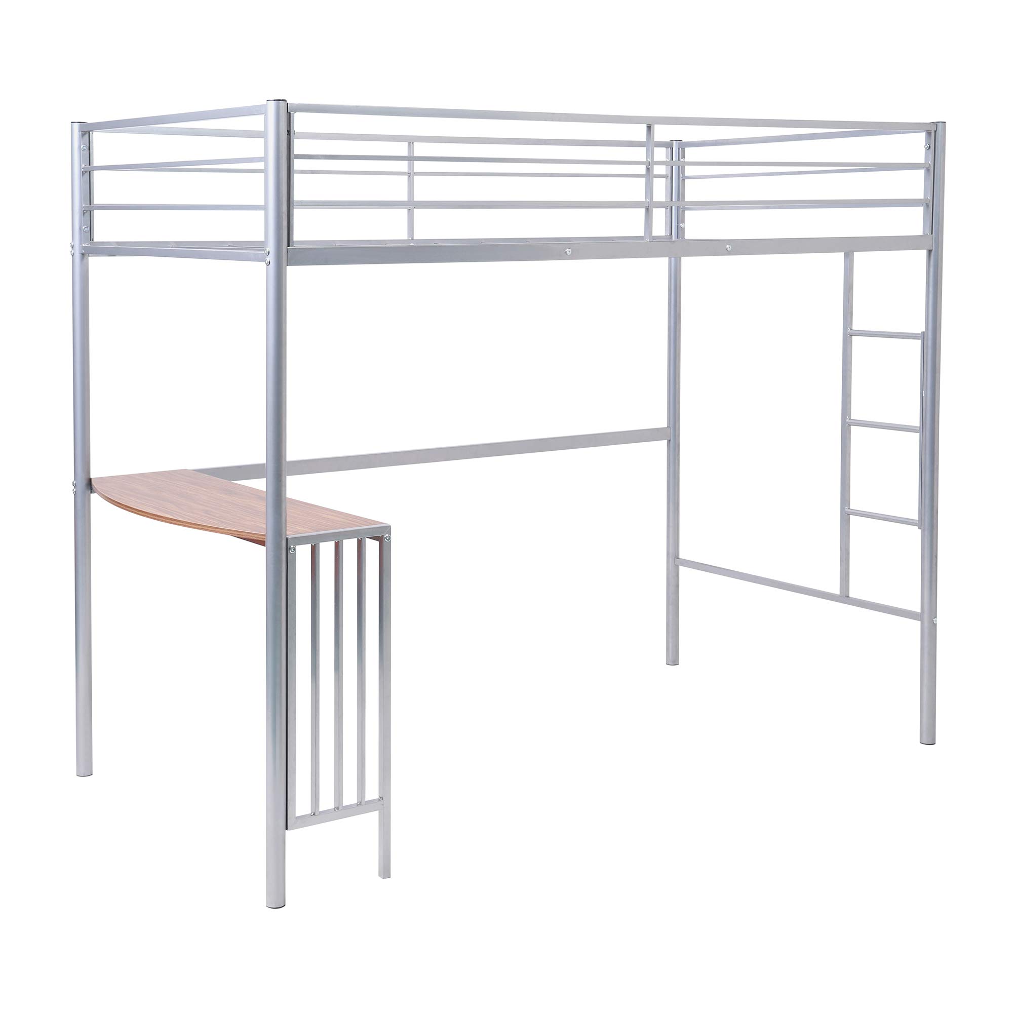 Rhomtree Twin Over Full Metal Bunk Bed with Built-in Desk - Space Saving Loft Bed with Ladders & Guardrails, No Box Spring Needed - Sturdy Home & Bedroom Furniture (Silver) | Perfect for Kids Rooms, Guest Rooms & Small Space Living