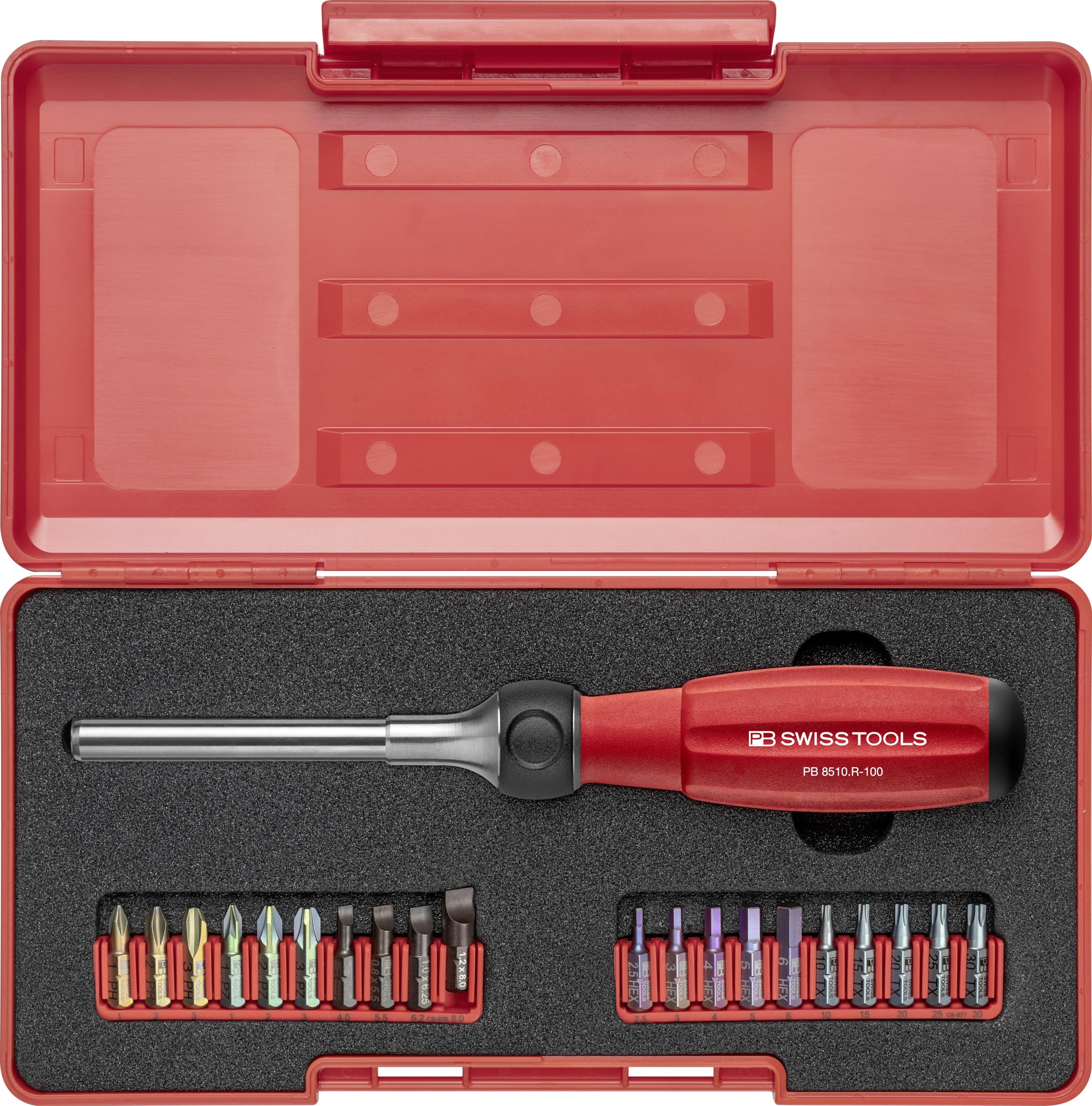 PB Swiss Tools PB 8510R-100 Set Twister - 100mm Shaft Screwdriver Set for Precision Mechanics & Electronics Repair | Professional Tool Kit for DIY & Workshop Use