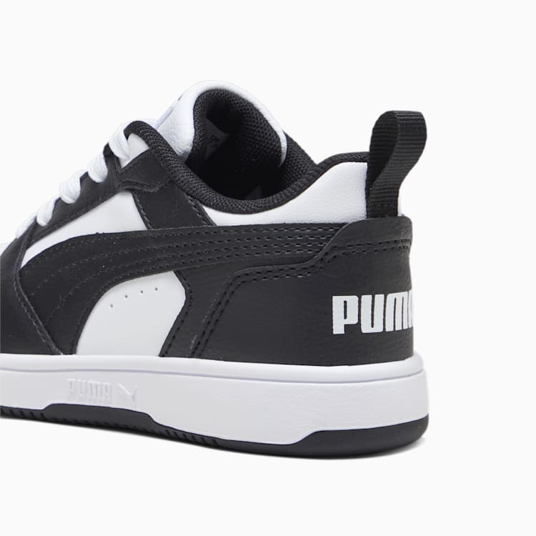 PUMA Kids Rebound V6 Sneakers - White & Black Basketball Shoes for Boys & Girls - Lightweight & Comfortable for School, Sports & Casual Wear