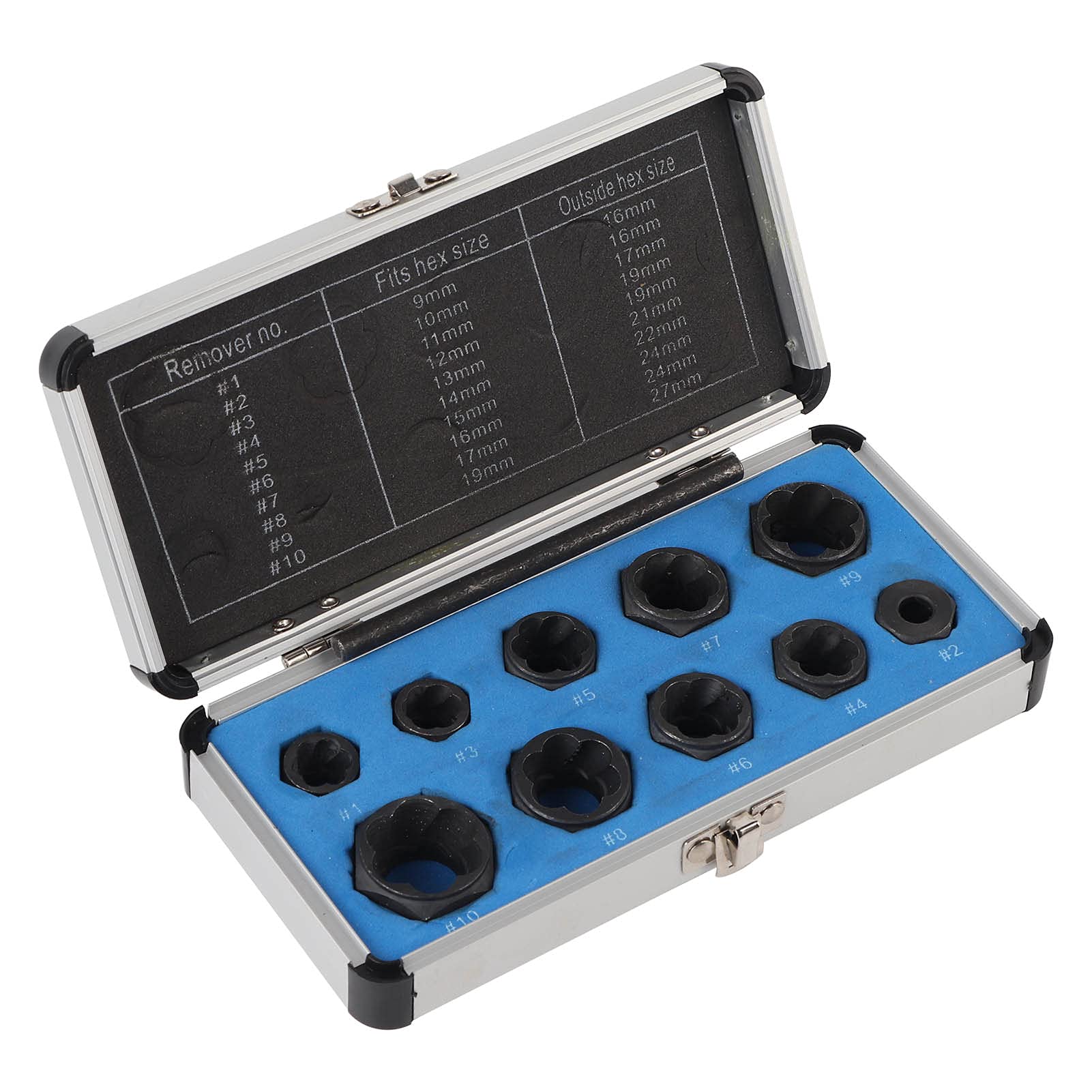 Durable Spiral Cut Teeth Bolt & Damaged Nut Remover Set - 10pc Industrial Mechanical Tool Kit for Automotive Repair & Construction Work