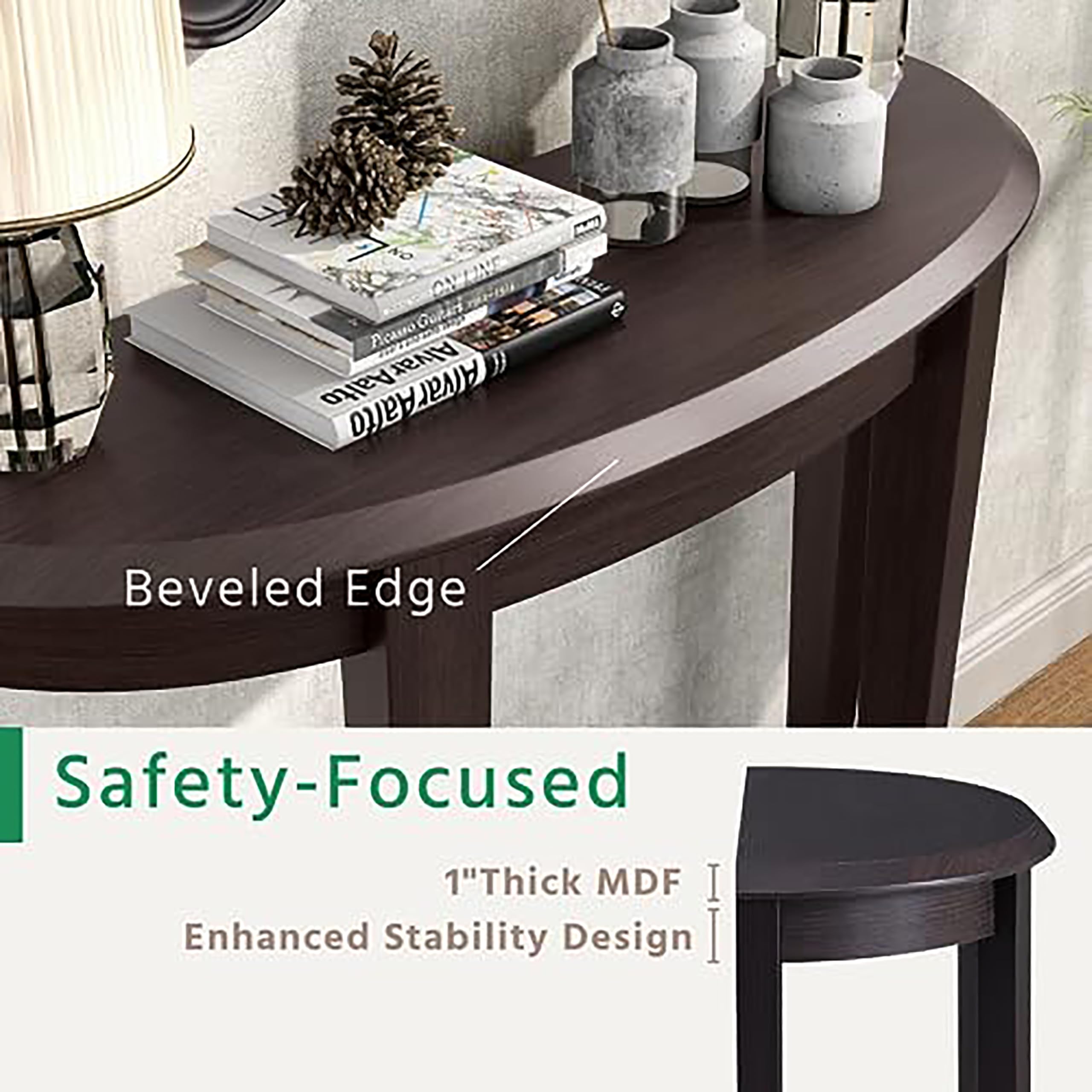 Payne Modern Half Moon Console Table with Storage Shelf - Entryway Furniture for Living Room, Hallway & Small Spaces - Cappuccino Finish - Perfect for Home Decor & Space Saving Solutions