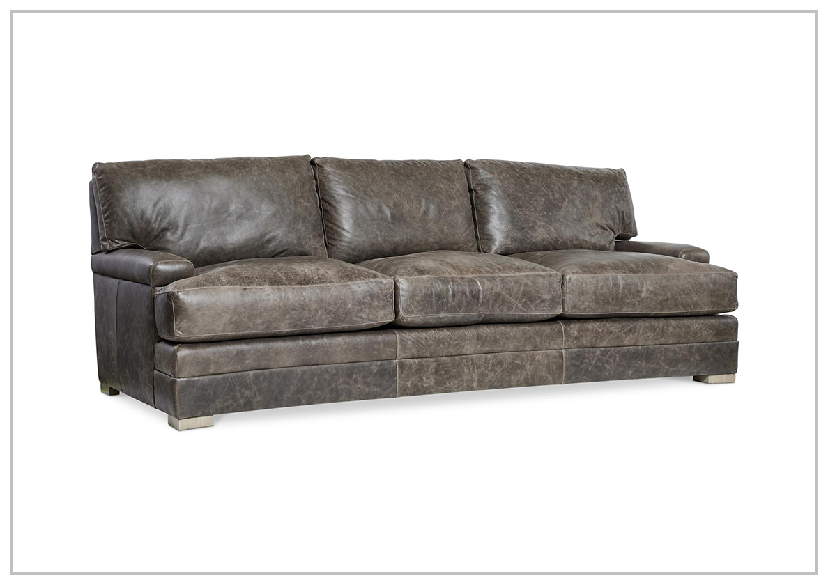 Bernhardt Burnham 3-Seater Brown Leather Sofa - Luxurious Genuine Leather Couch for Living Room, Lounge & Office - Comfortable Modern Furniture for Home Decor