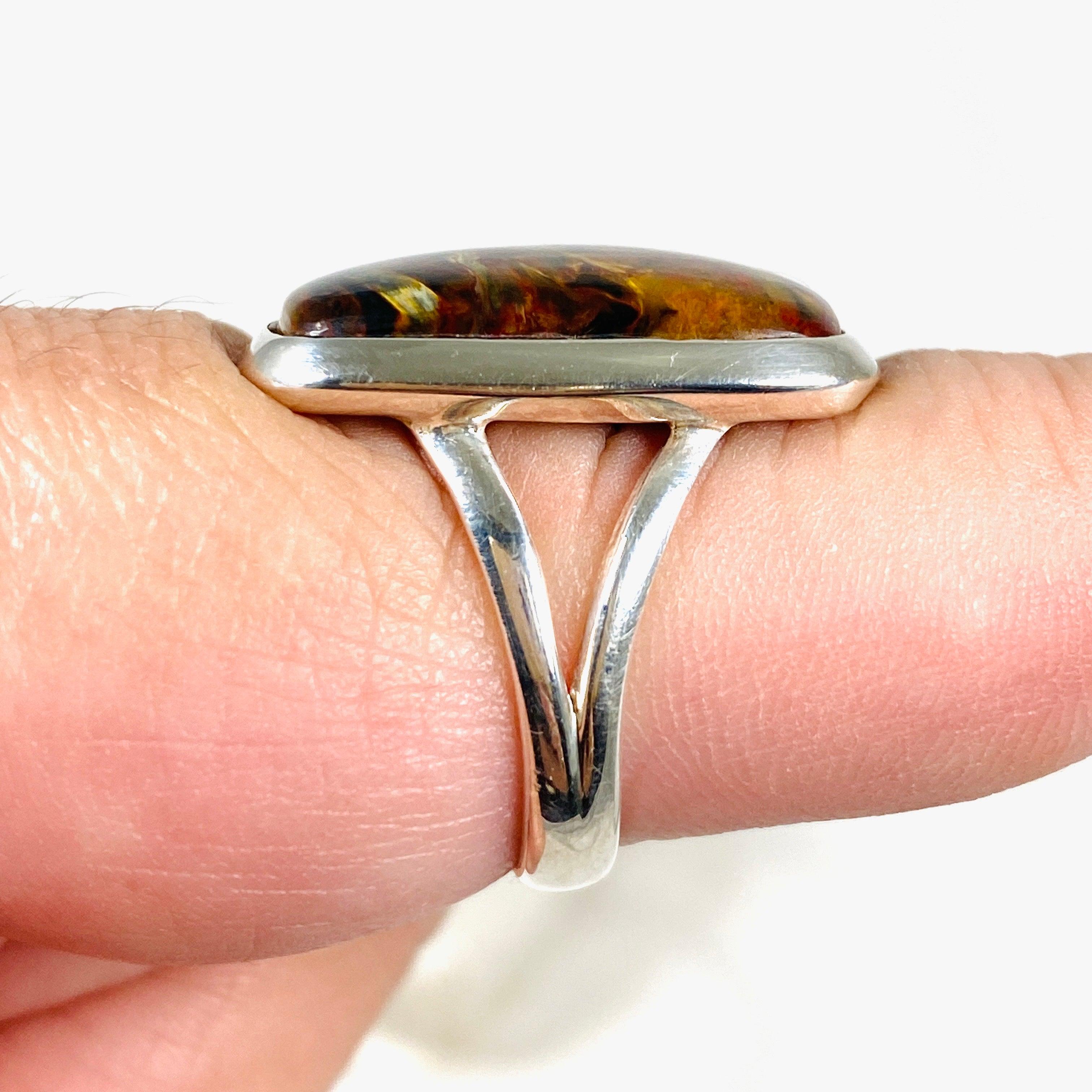 Pietersite Rectangular Ring Size 8 - Natural Gemstone Jewelry for Women, Unique Handmade Silver Ring - Perfect for Gifts, Weddings & Special Occasions
