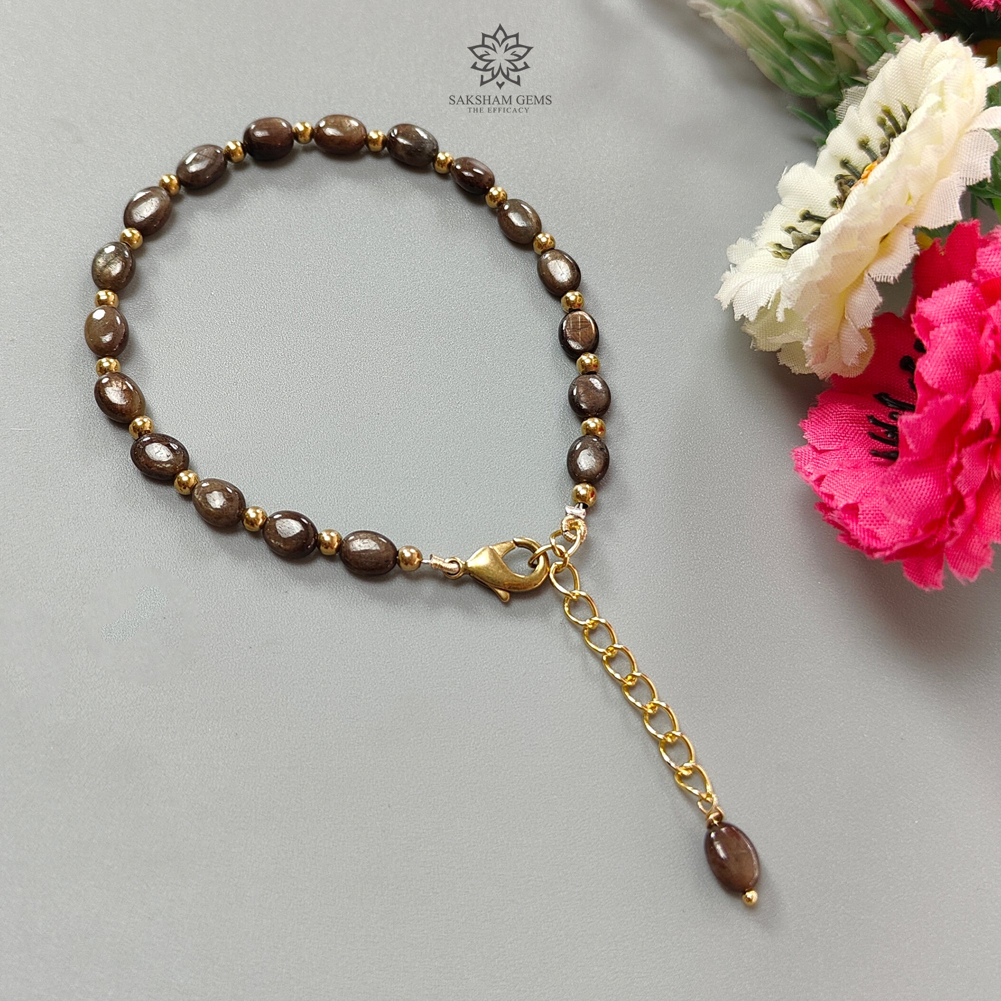 Golden Brown Chocolate Sapphire Beads Bracelet - 7.14g Natural Untreated Oval Sapphire & Brass Bracelet (6x5mm) for Women | Boho Jewelry, Gift for Her, Wedding Accessory, Everyday Wear