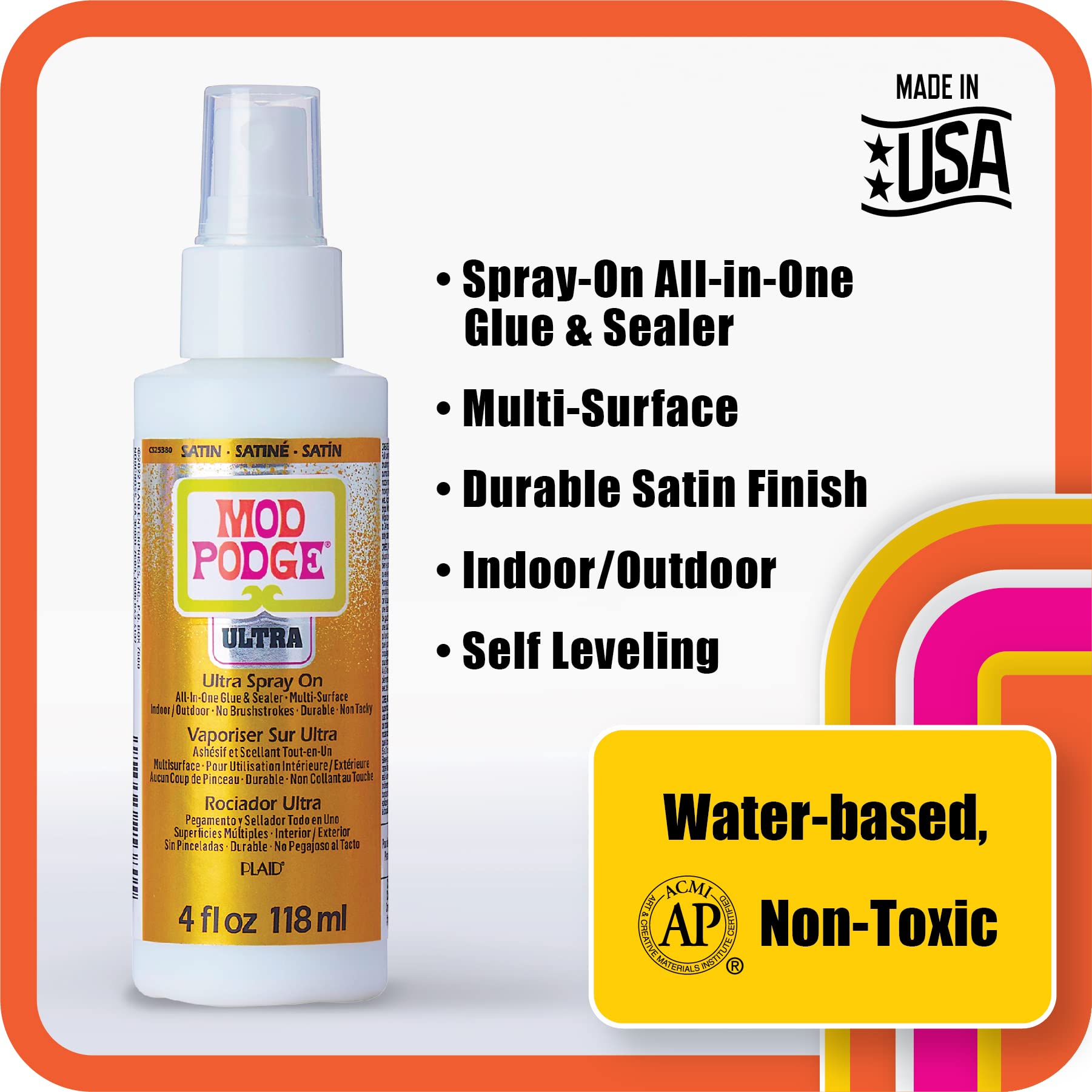 Mod Podge Ultra Satin Glue - 4 fl oz Premium Acrylic Sealer for DIY Arts & Crafts - Easy to Apply Clear Sealant - Perfect for Scrapbooking, Decoupage & Home Decor Projects