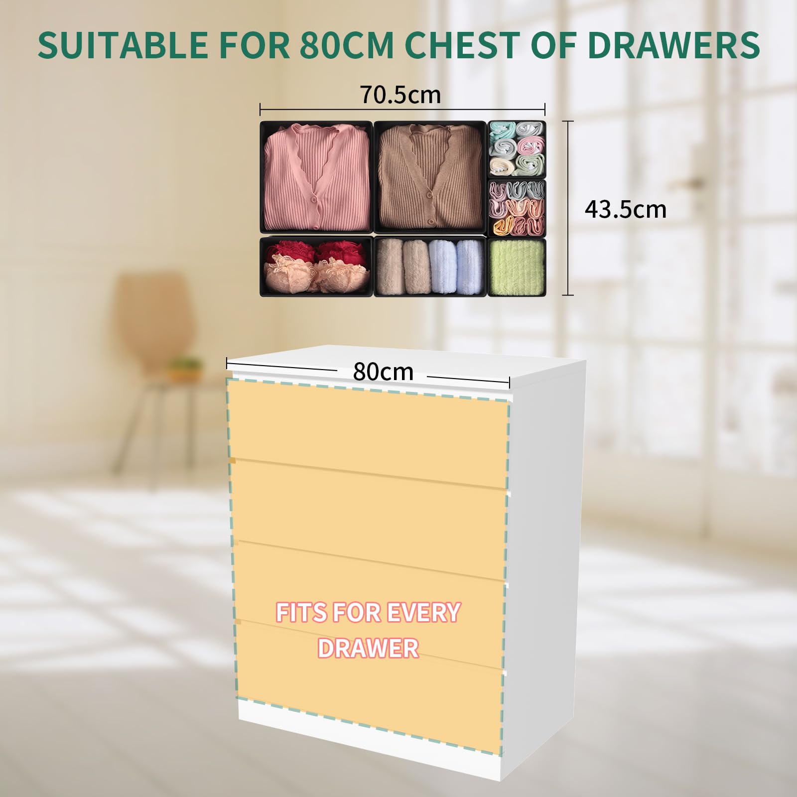 Foldable Washable Drawer Organizer for Nursery Clothes & Dresser - Black Storage Bins for Baby Clothes, Kids' Room Organization & Home Storage Solutions