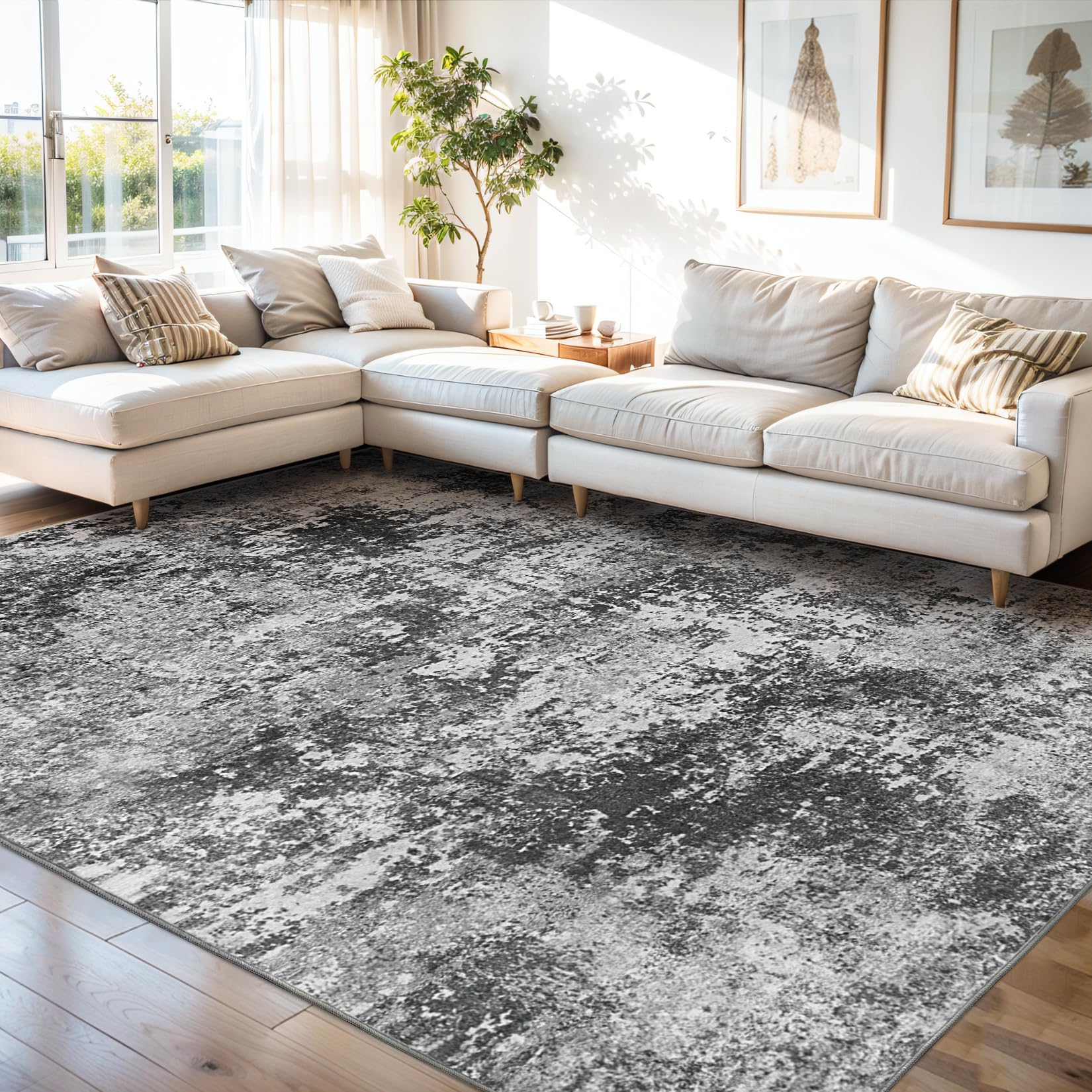 8x10 Fluffy Area Rug - Soft Abstract Carpet for Living Room, Bedroom, Kitchen | Washable Plush Throw Rug for Home, Office & Nursery Decor | Perfect for Cozy Spaces & High-Traffic Areas - Gray